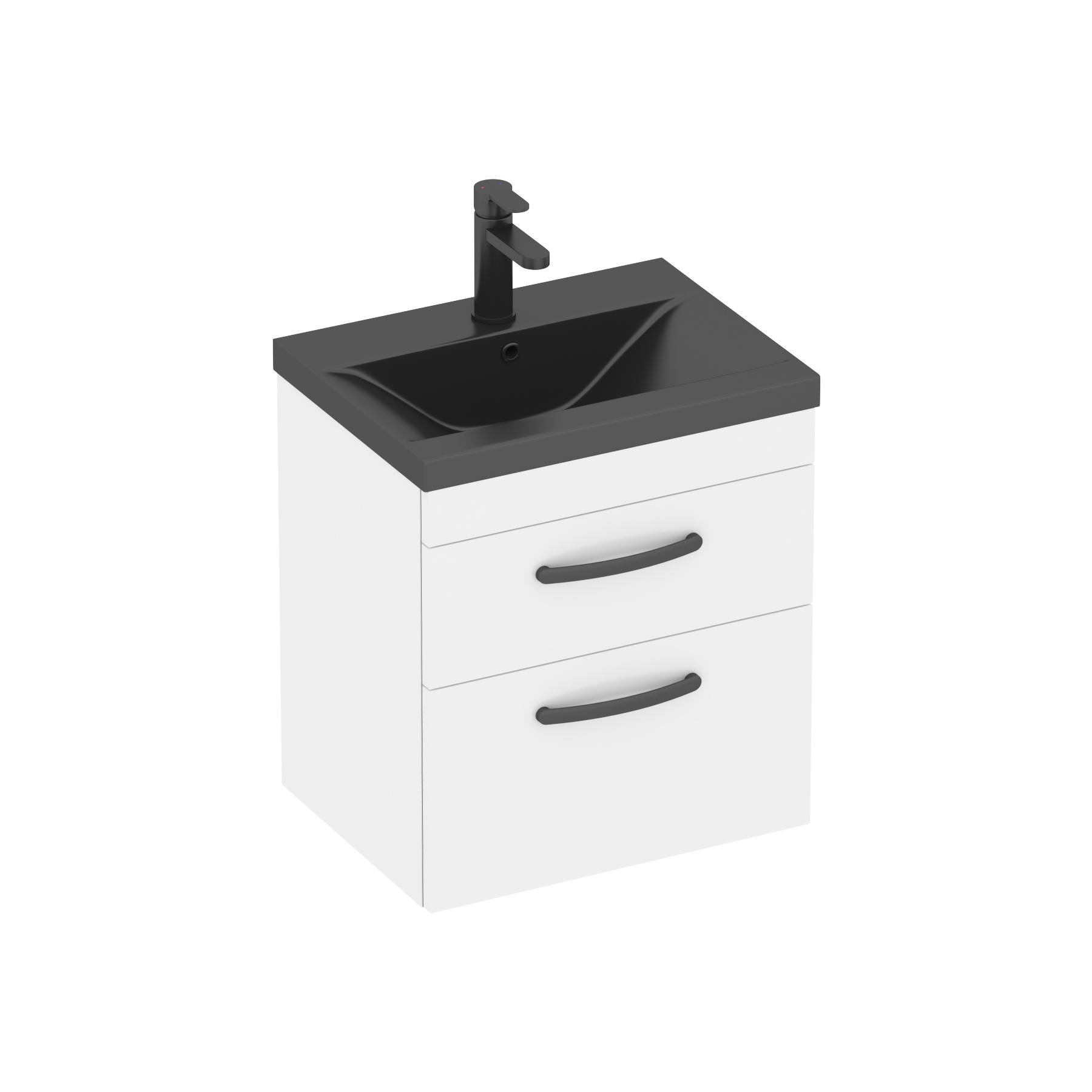 Turin Wall Hung 2 Drawer Vanity Unit with Black Basin - Multiple Sizes & Colours