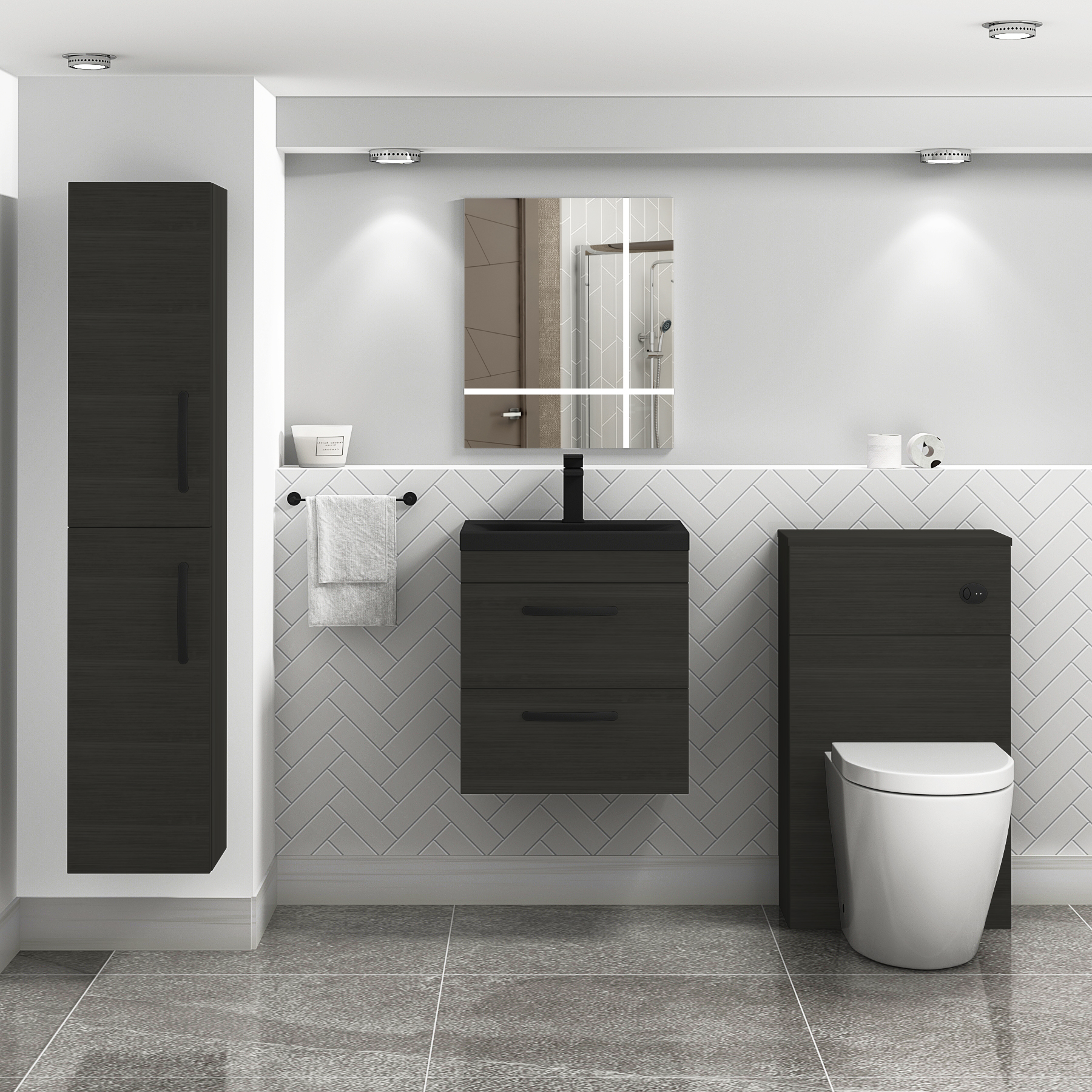  Turin Hale Black 2 Drawer Wall Hung Vanity Unit with Black Mid-Edge Basin - Multiple Sizes