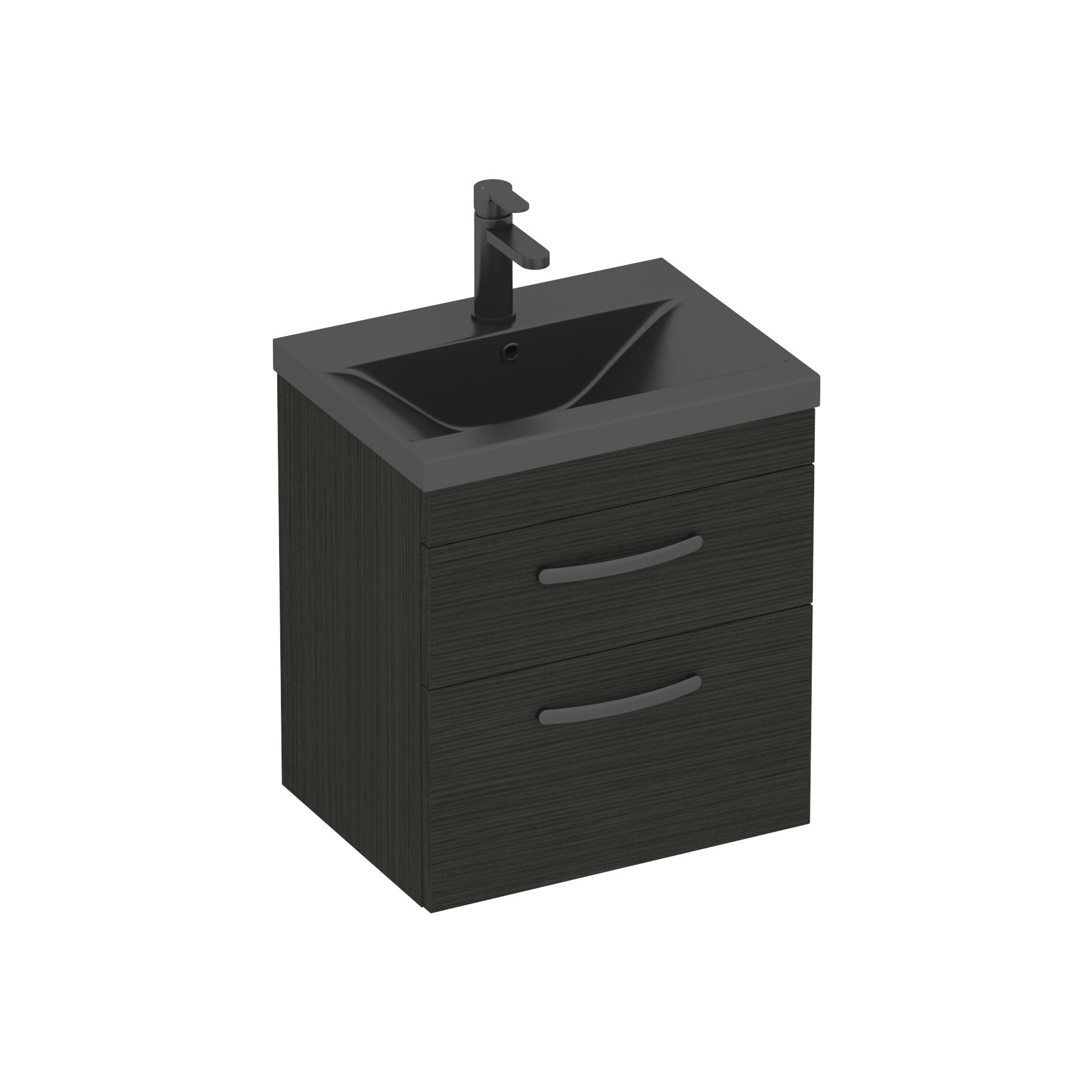 Turin Wall Hung 2 Drawer Vanity Unit with Black Basin - Multiple Sizes & Colours