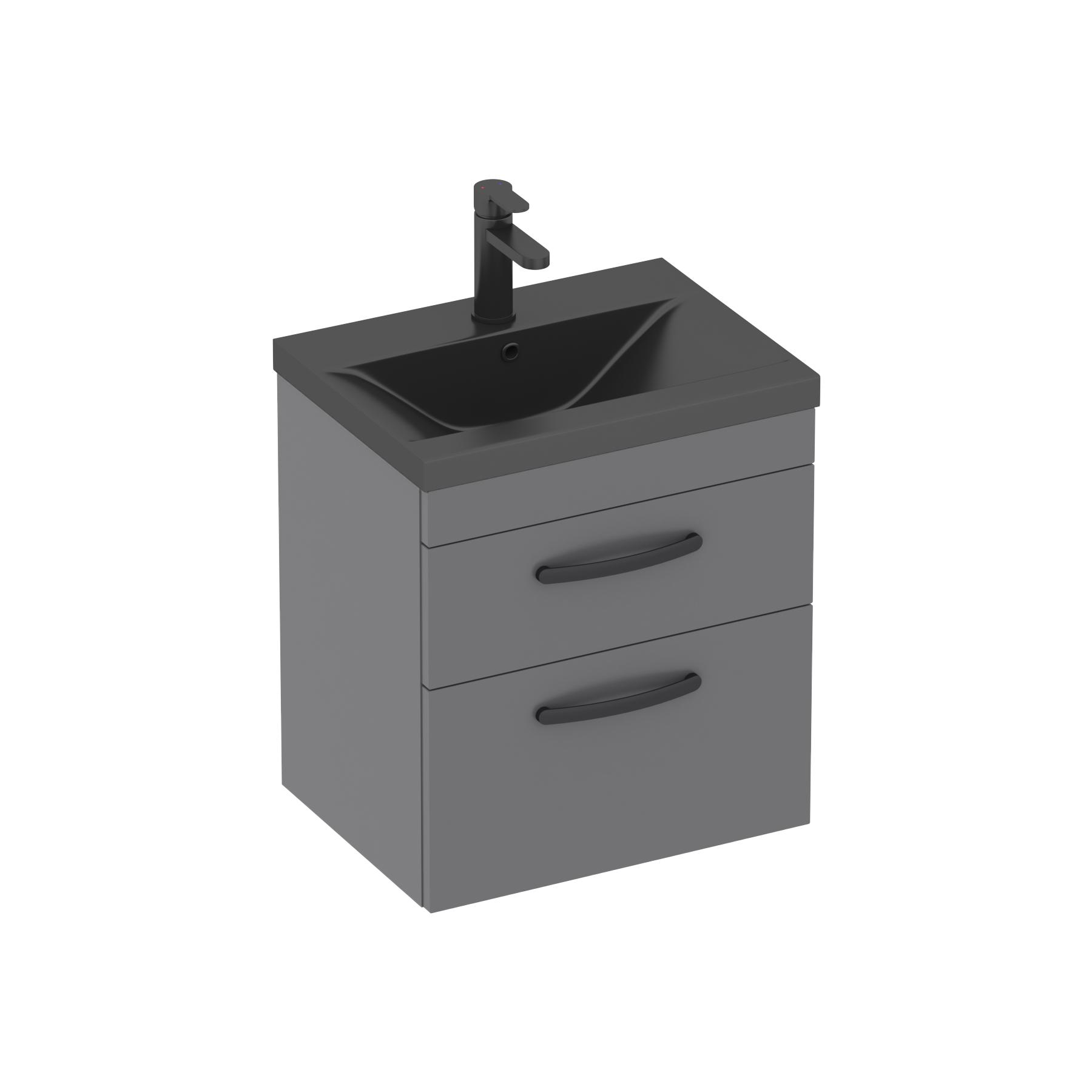 Turin Wall Hung 2 Drawer Vanity Unit with Black Basin - Multiple Sizes & Colours