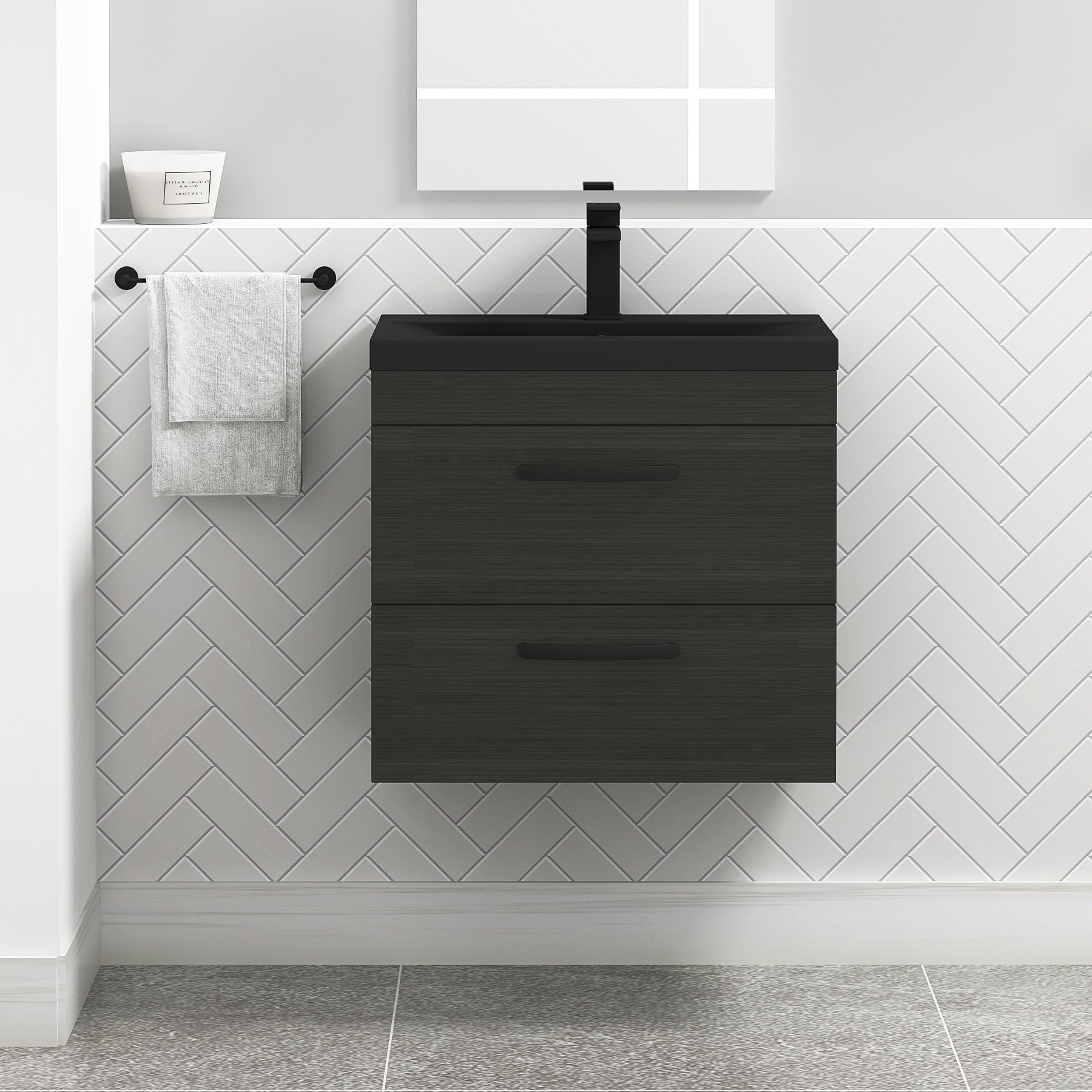  Turin Hale Black 2 Drawer Wall Hung Vanity Unit with Black Mid-Edge Basin - Multiple Sizes