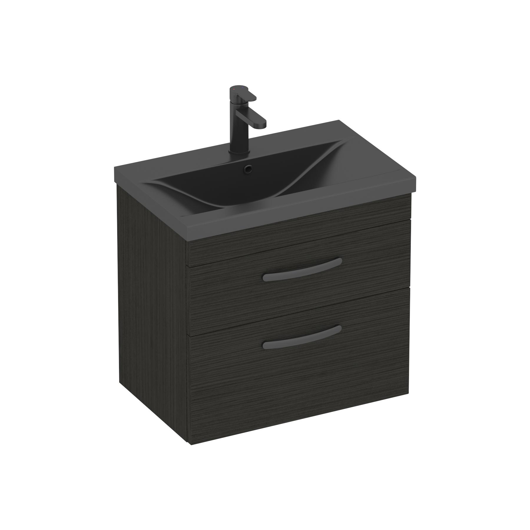 Turin Wall Hung 2 Drawer Vanity Unit with Black Basin - Multiple Sizes & Colours