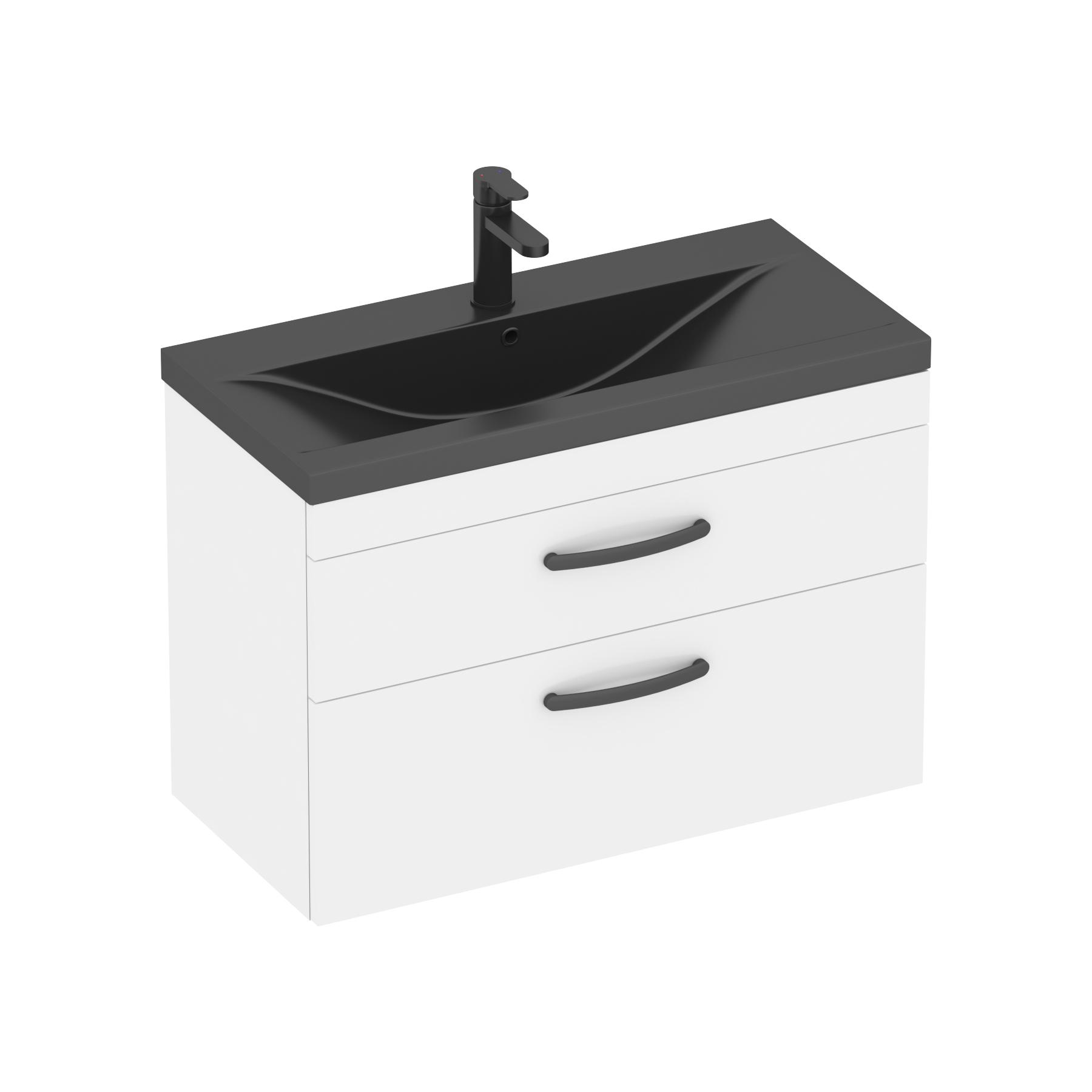 Turin Wall Hung 2 Drawer Vanity Unit with Black Basin - Multiple Sizes & Colours