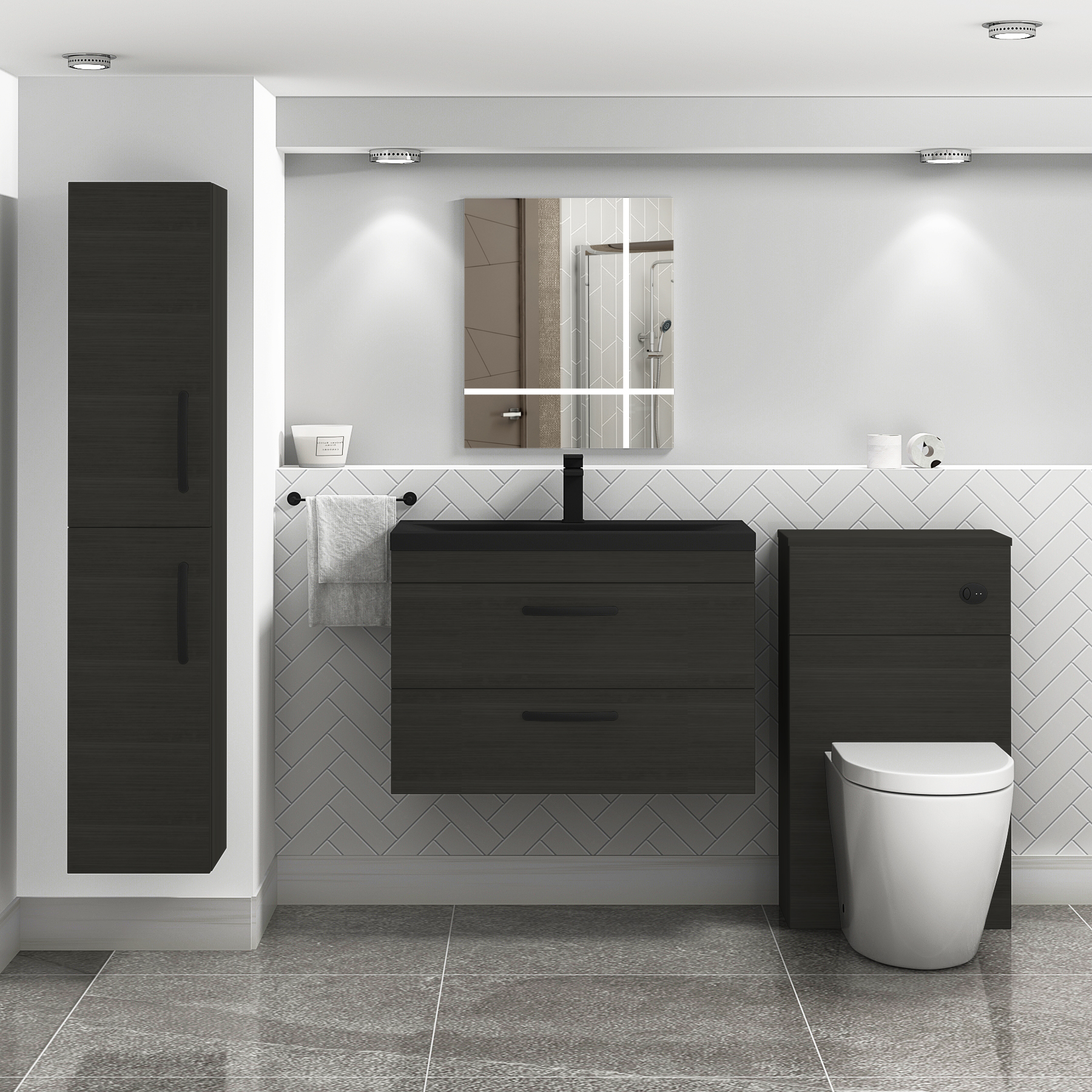  Turin Hale Black 2 Drawer Wall Hung Vanity Unit with Black Mid-Edge Basin - Multiple Sizes