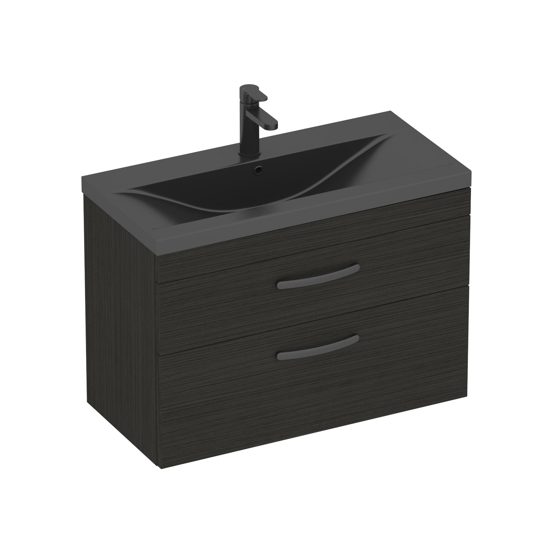  Turin Hale Black 2 Drawer Wall Hung Vanity Unit with Black Mid-Edge Basin - Multiple Sizes