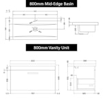 Turin 800mm Wall Hung Vanity Sink Unit 1 Drawer Hale Black - Mid-Edge Basin with Matt Black Handle