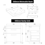 Turin 500mm Wall Hung Vanity Unit Hale Black 2 Drawer - Minimalist Sink Unit with Matt Black Handle