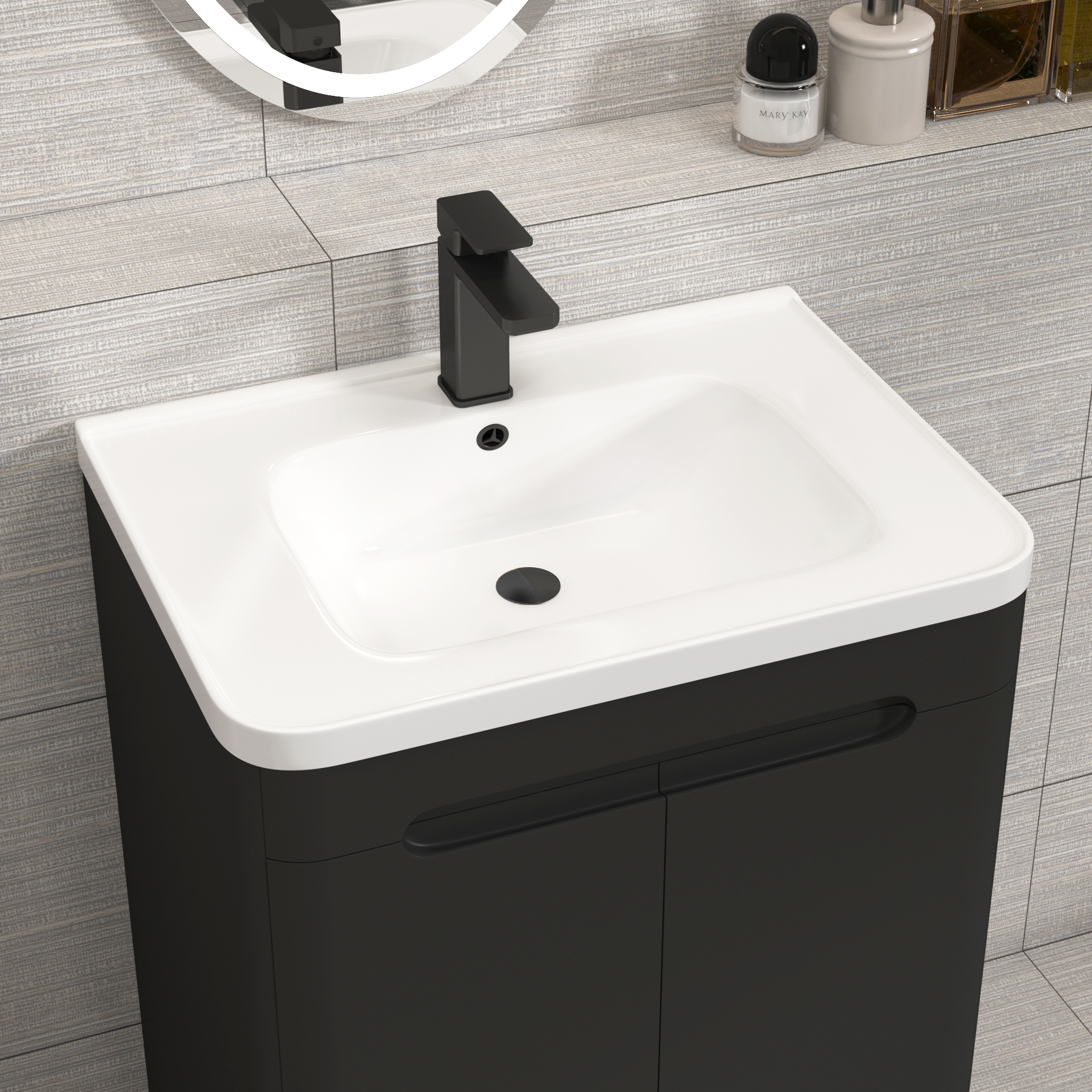 Venice Matt Nocturne Black 2 Drawer Wall Hung Vanity Unit with Ceramic Basin
