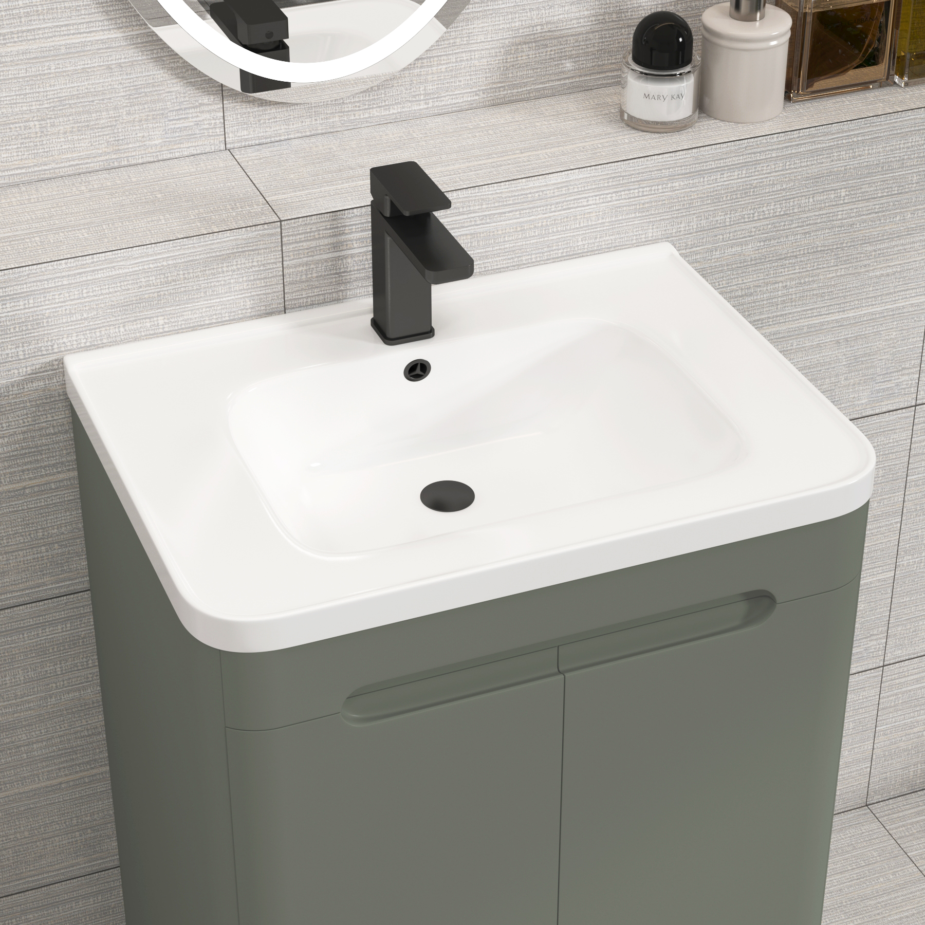 Venice Sage Green 2 Door Floor Standing Vanity Unit with Ceramic Basin