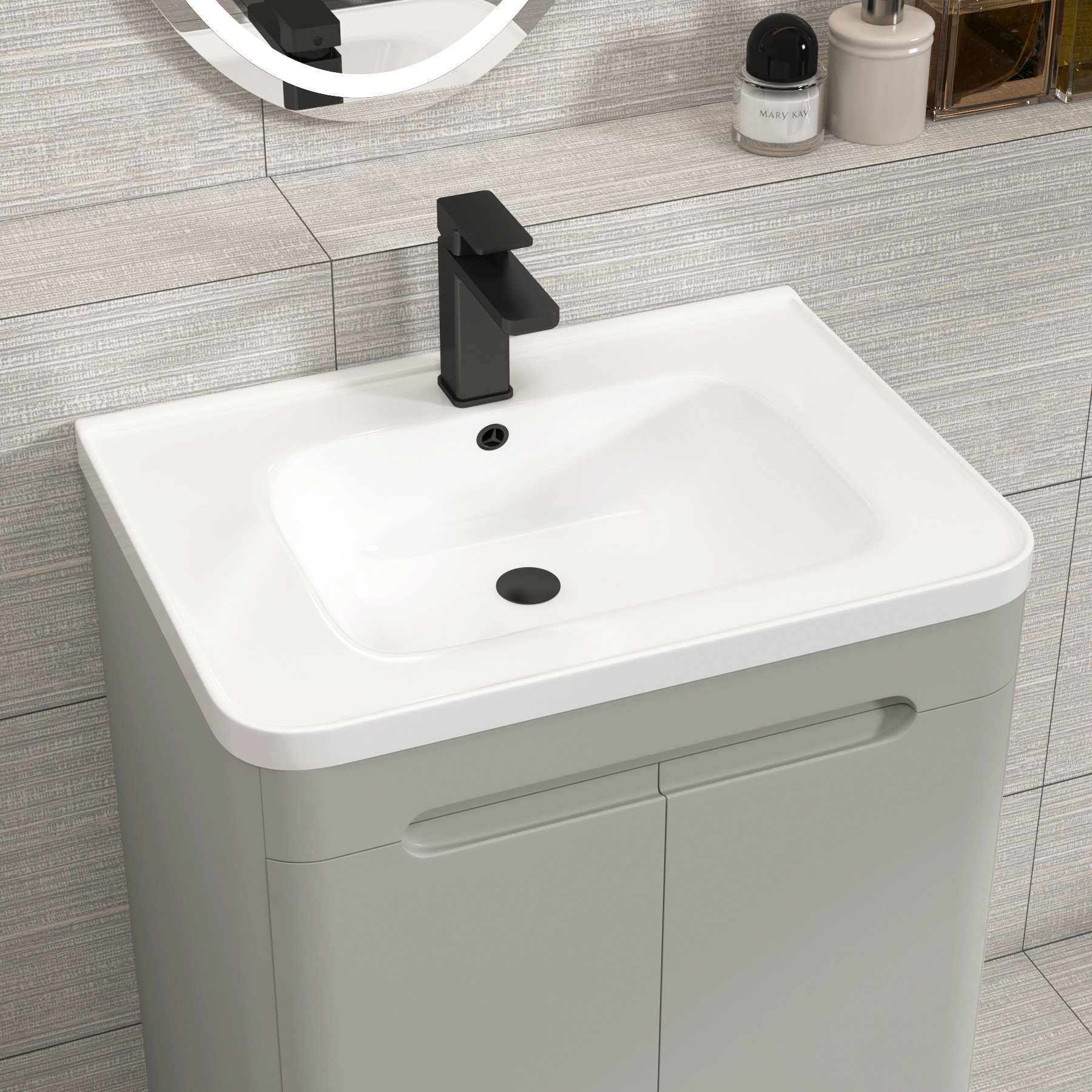 Venice Dove Grey 2 Drawer Wall Hung Vanity Unit with Ceramic Basin