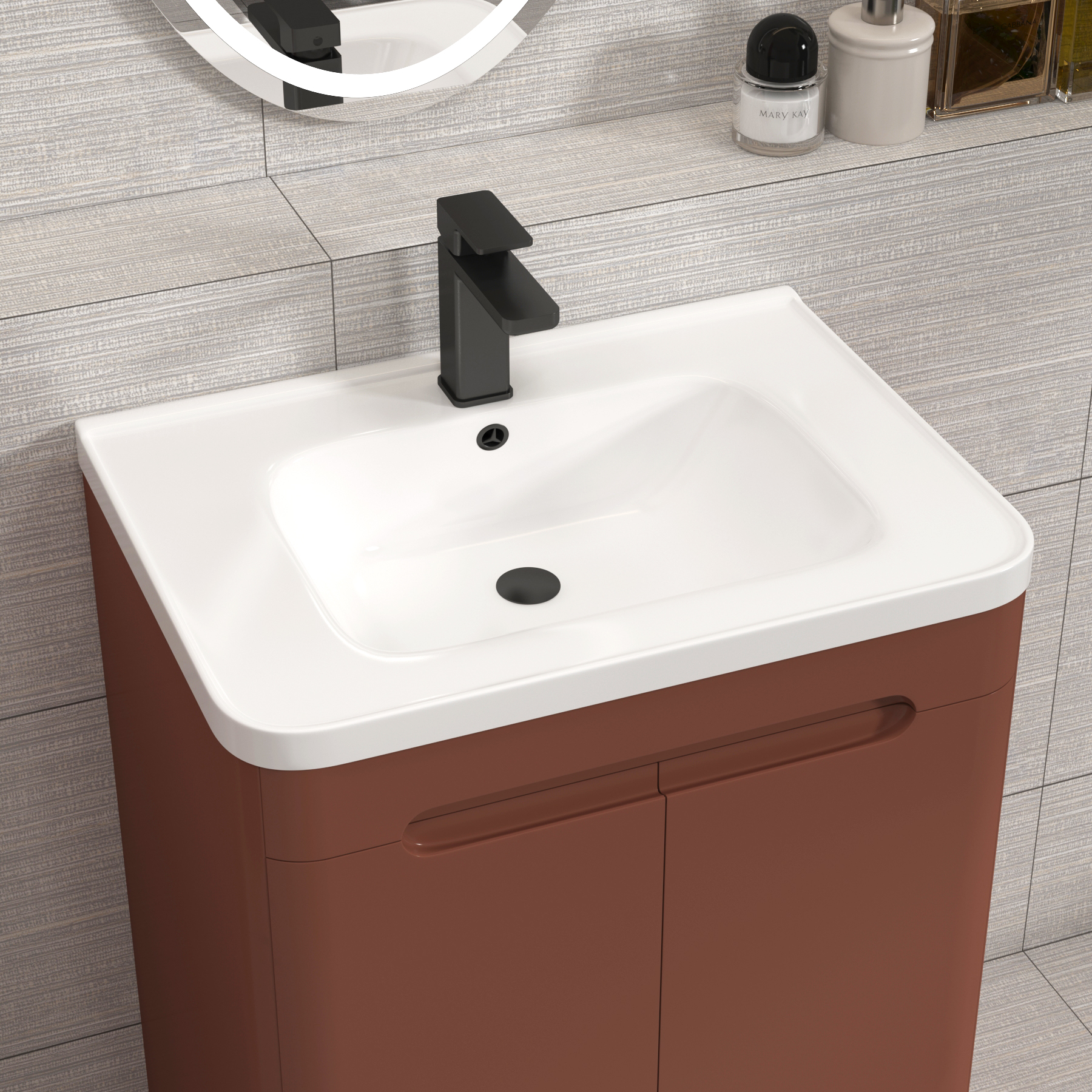 Venice Terracotta Clay 2 Door Floor Standing Vanity Unit with Ceramic Basin