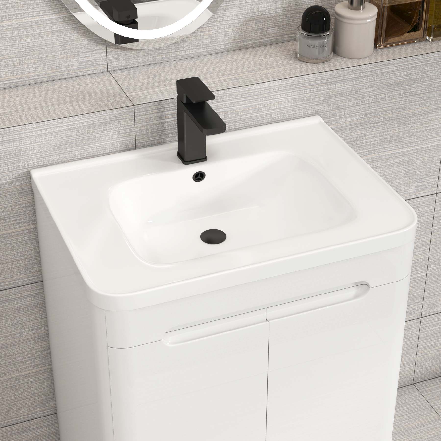 Venice Gloss White 2 Drawer Wall Hung Vanity Unit with Ceramic Basin