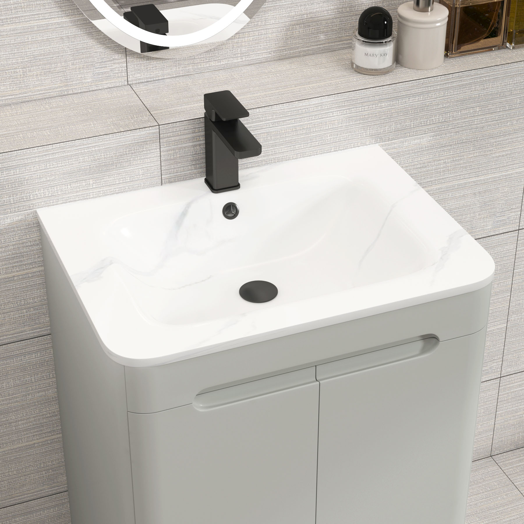 Venice Dove Grey 2 Drawer Floor Standing Vanity Unit with Carrara White Basin