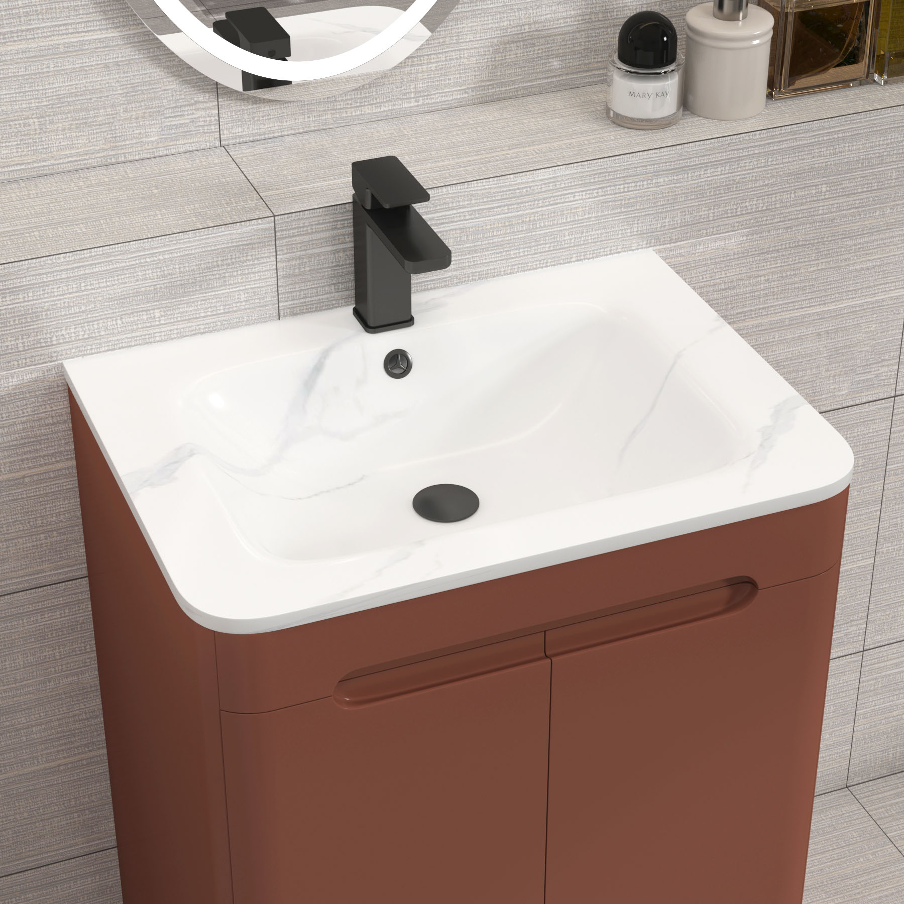 Venice Terracotta Clay 2 Drawer Wall Hung Vanity Unit with Carrara White Basin
