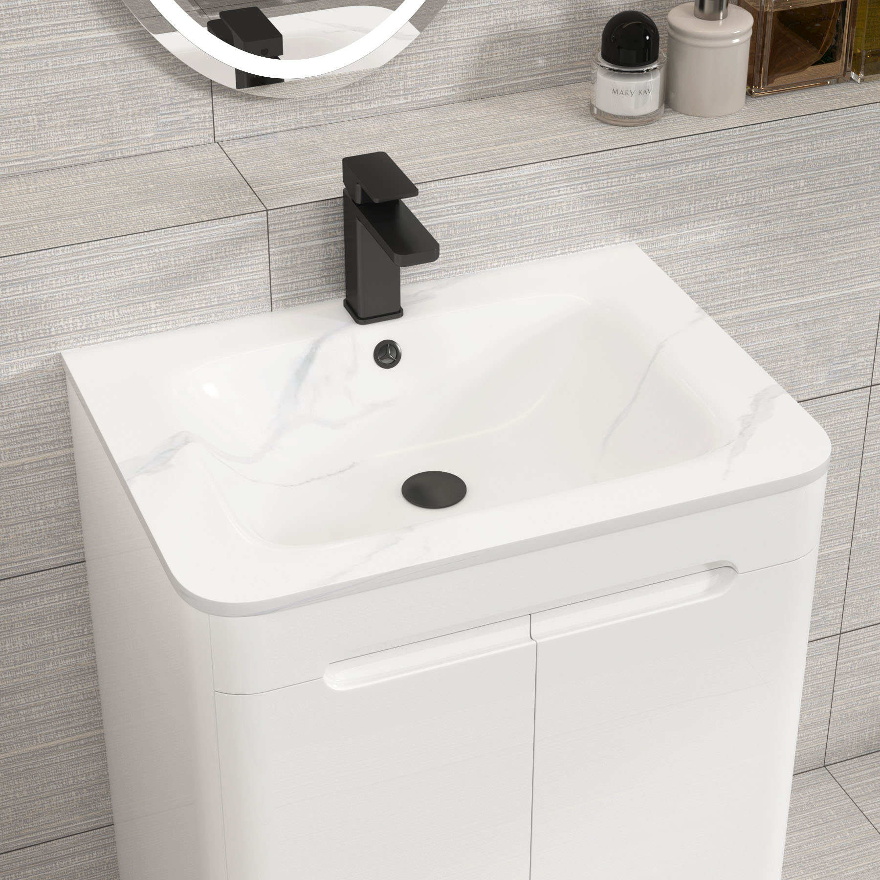 Venice Gloss White 2 Drawer Wall Hung Vanity Unit with Carrara White Basin