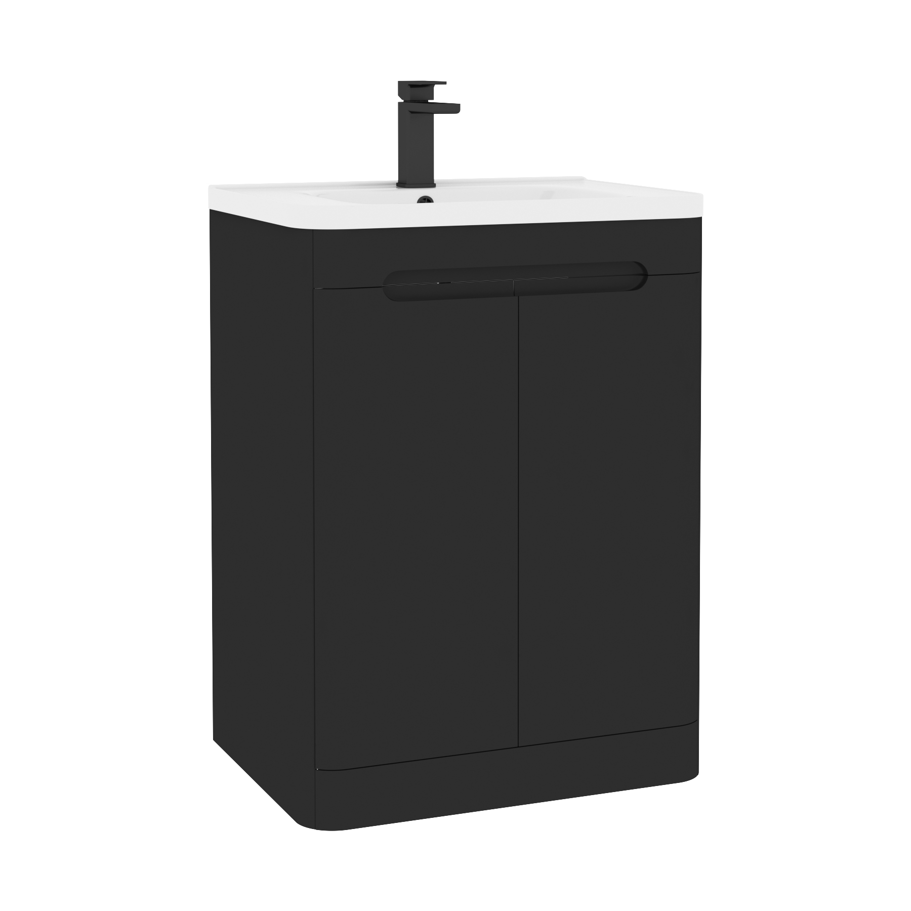 Venice Matt Nocturne Black 2 Door Floor Standing Vanity Unit with Ceramic Basin