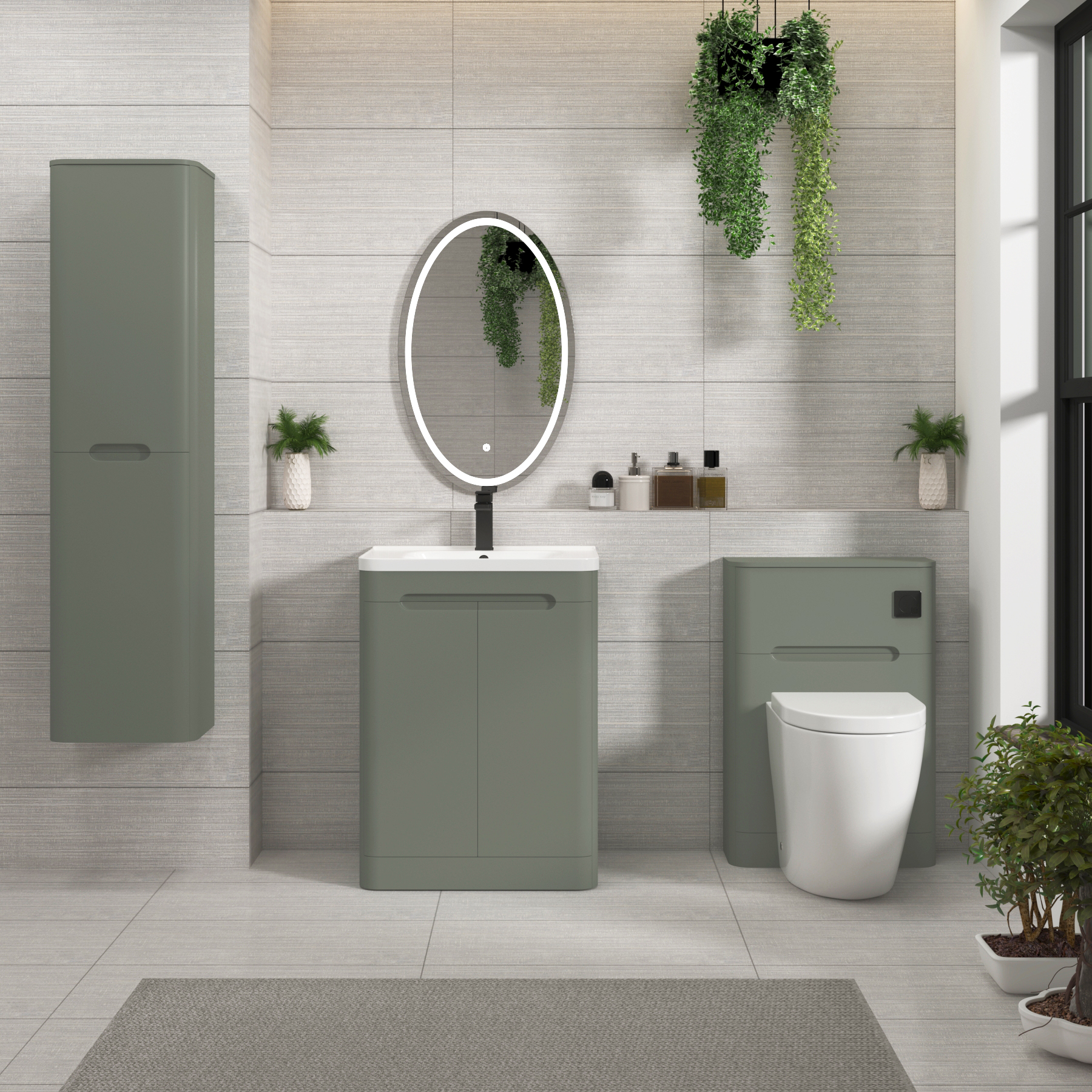 Venice Sage Green 2 Door Floor Standing Vanity Unit with Ceramic Basin