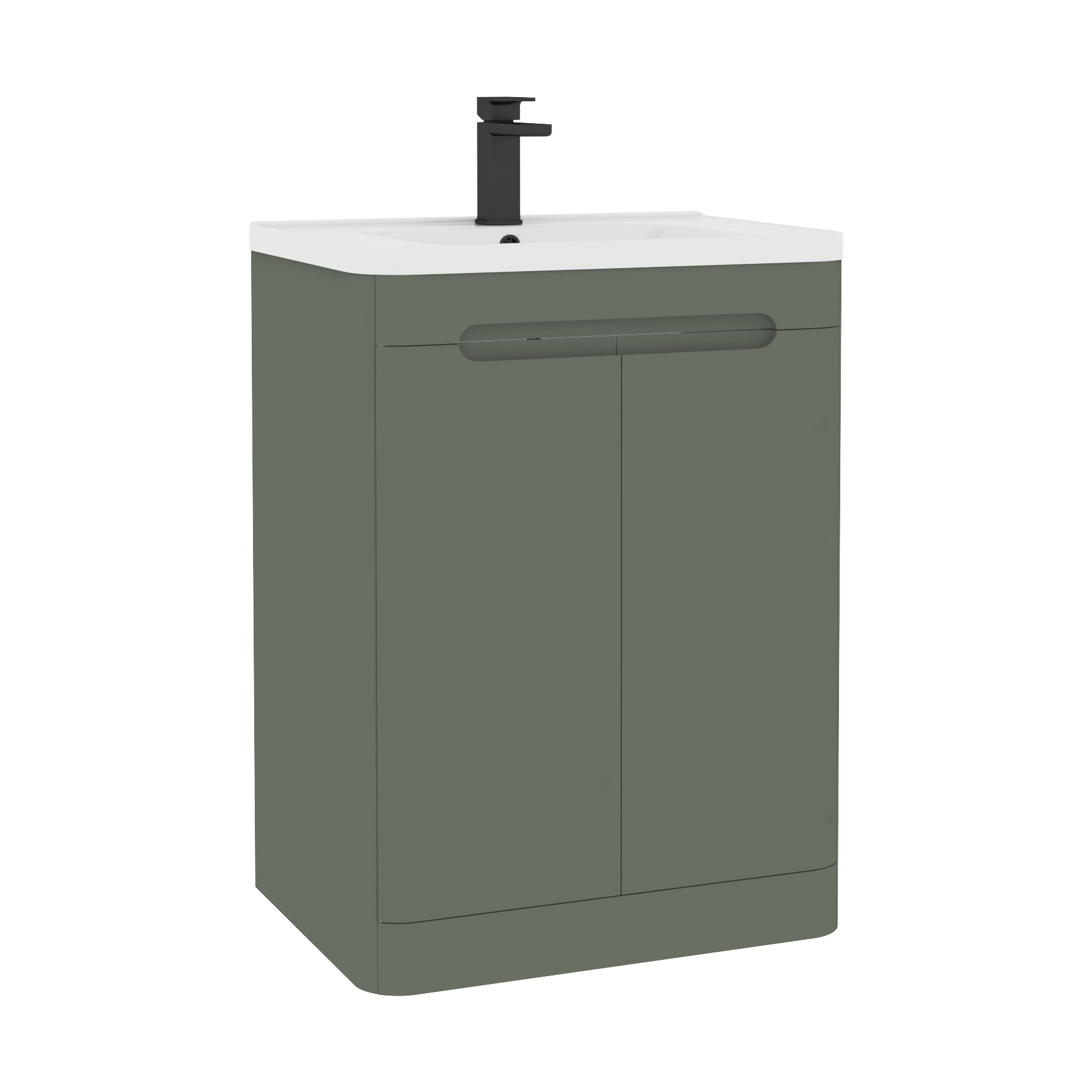 Venice Sage Green 2 Door Floor Standing Vanity Unit with Ceramic Basin