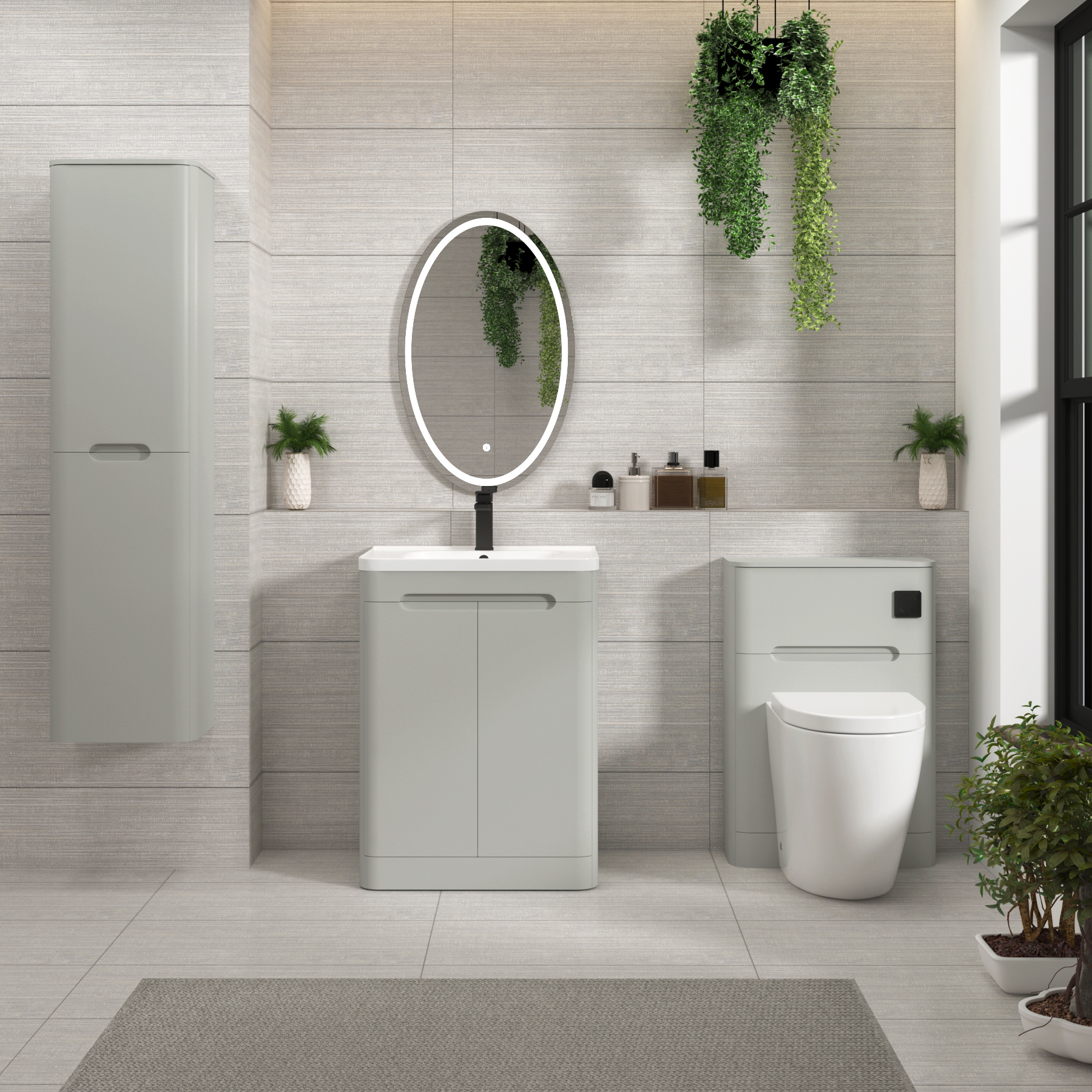Venice Dove Grey 2 Door Floor Standing Vanity Unit with Ceramic Basin