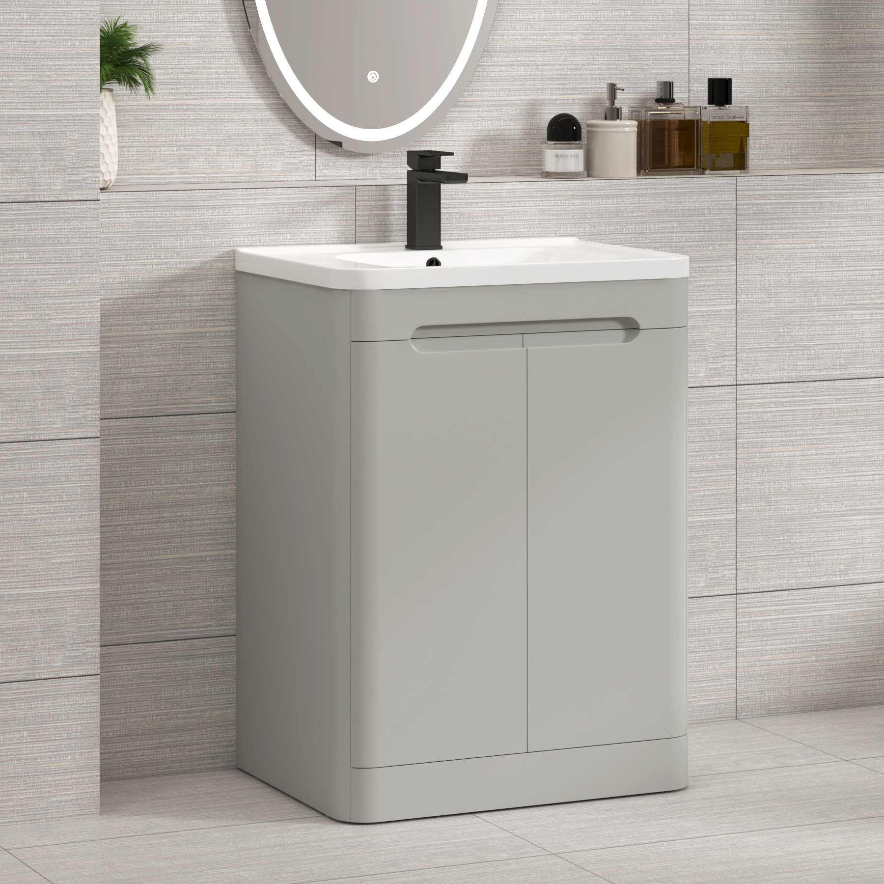 Venice Dove Grey 2 Door Floor Standing Vanity Unit with Ceramic Basin