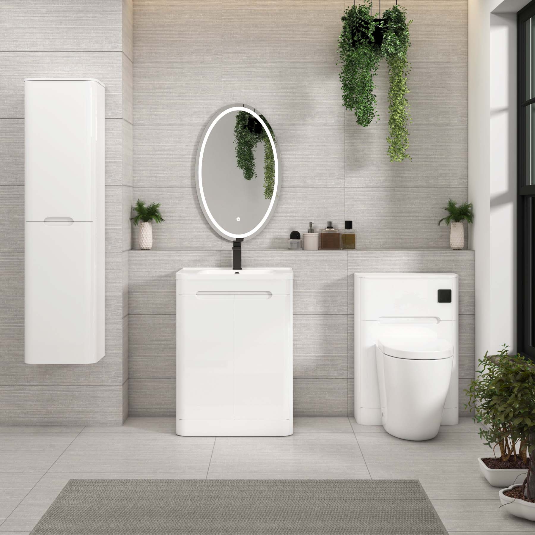 Venice Gloss White 2 Door Floor Standing Vanity Unit with Ceramic Basin
