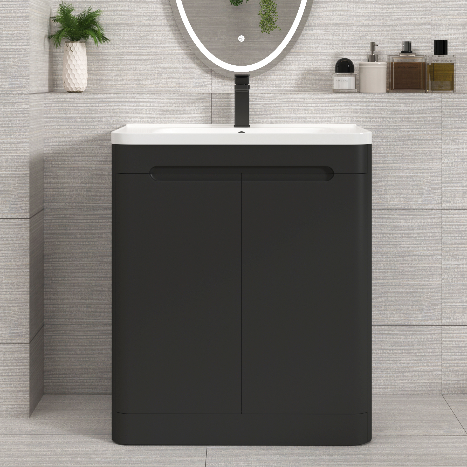 Venice 700mm Matt Nocturne Black Floor Standing Vanity Unit 2 Door with Ceramic Basin
