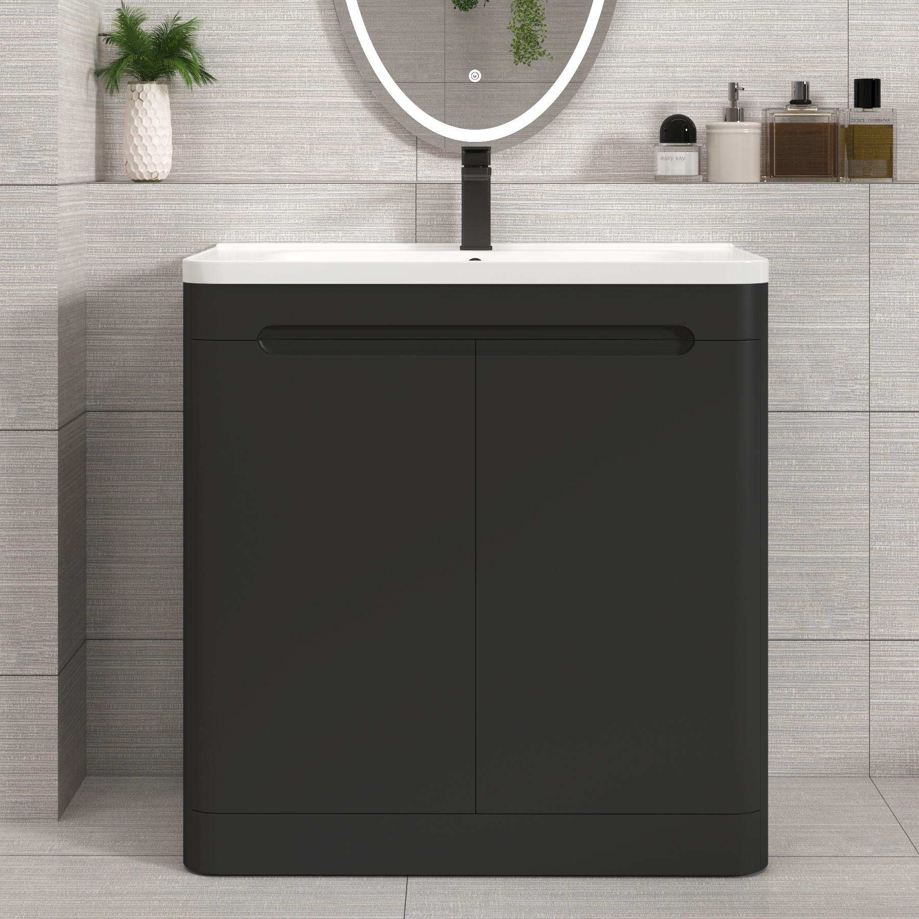 Venice 800mm Matt Nocturne Black Floor Standing Vanity Unit 2 Door with Ceramic Basin