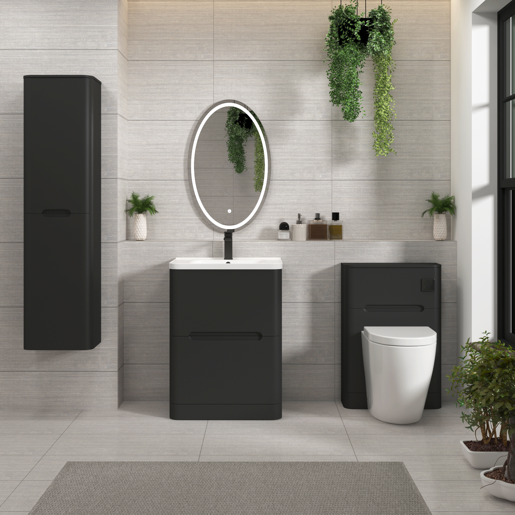 Venice Matt Nocturne Black 2 Drawer Floor Standing Vanity Unit with Ceramic Basin