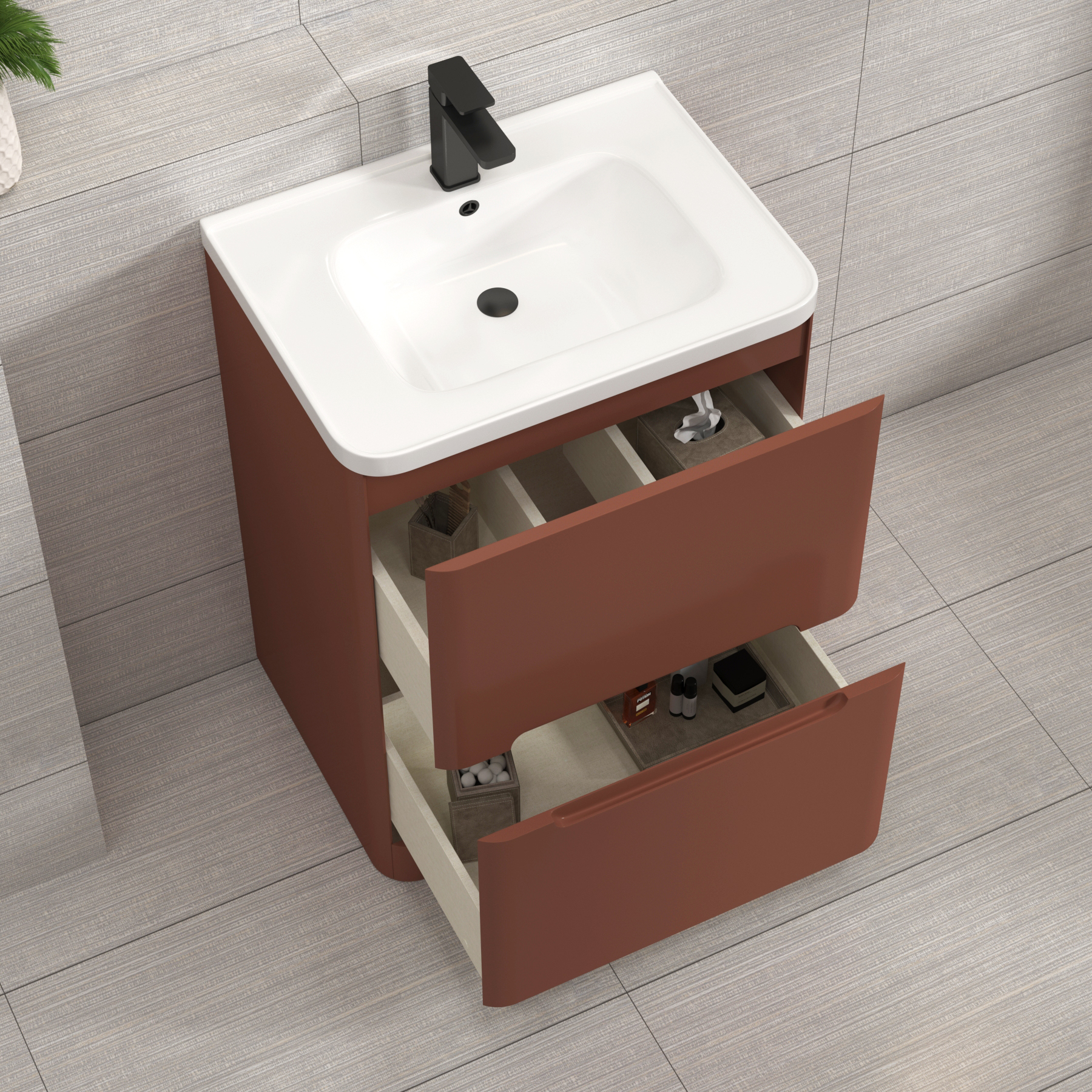 Venice Terracotta Clay 2 Drawer Floor Standing Vanity Unit with Ceramic Basin
