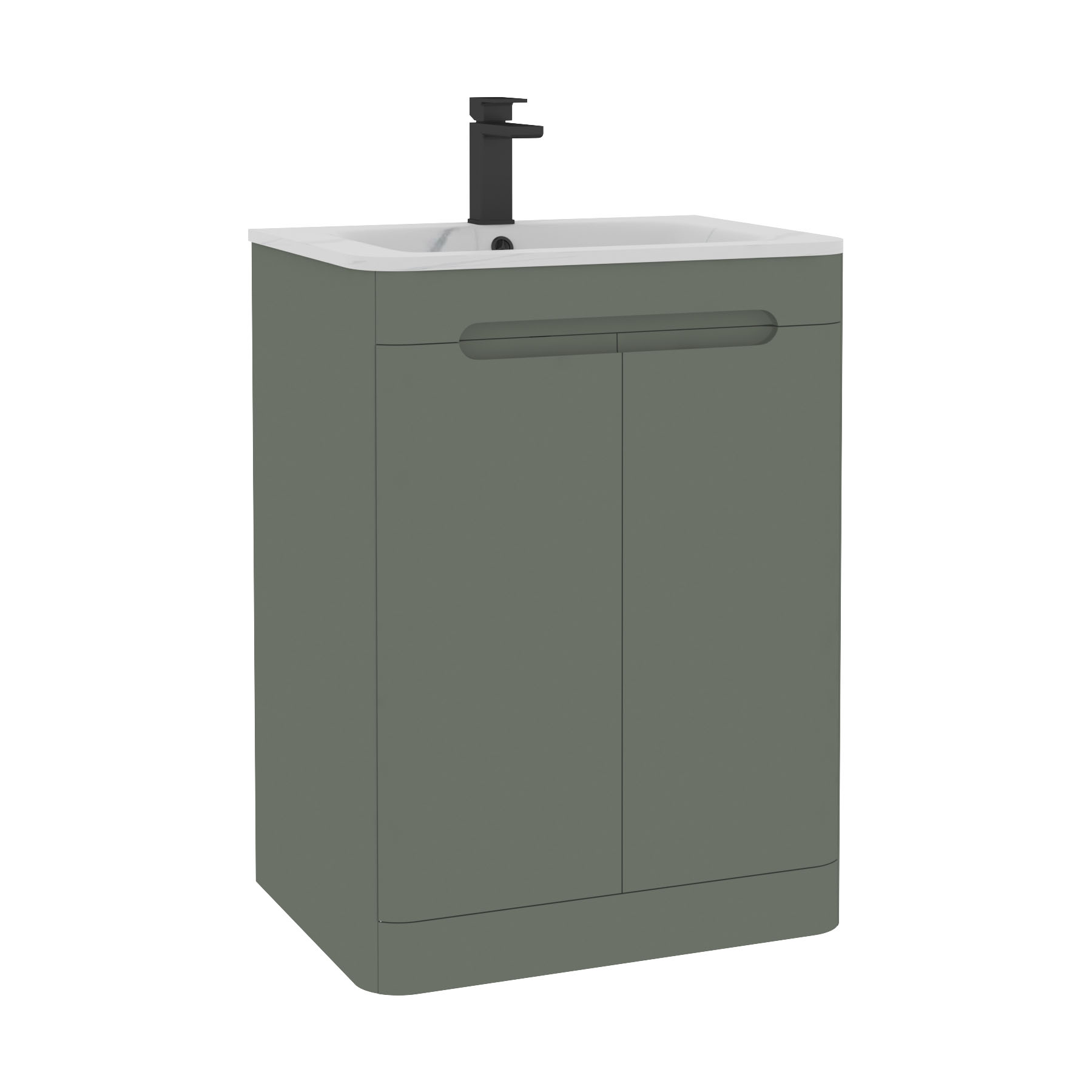 Venice Sage Green 2 Door Floor Standing Vanity Unit with Carrara White Basin