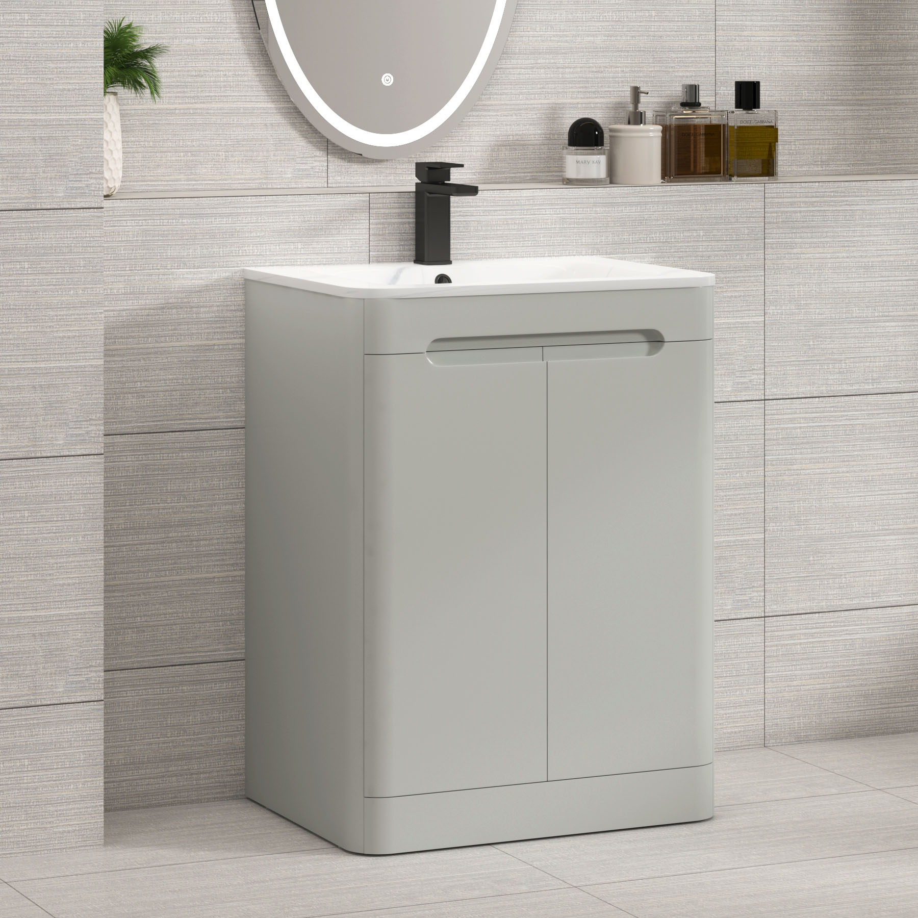 Venice Dove Grey 2 Door Floor Standing Vanity Unit with Carrara White Basin