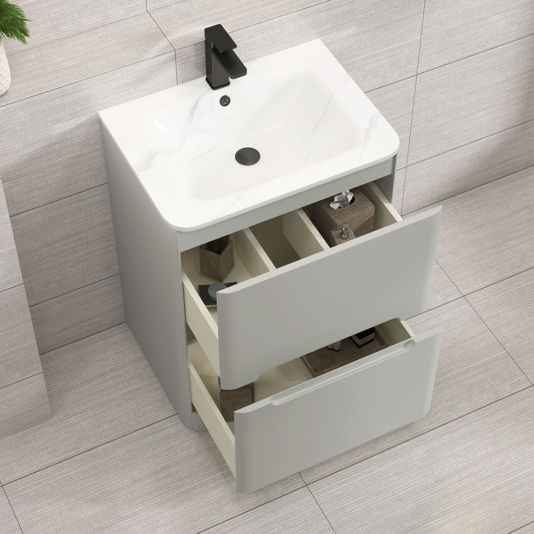 Venice Dove Grey 2 Drawer Floor Standing Vanity Unit with Carrara White Basin