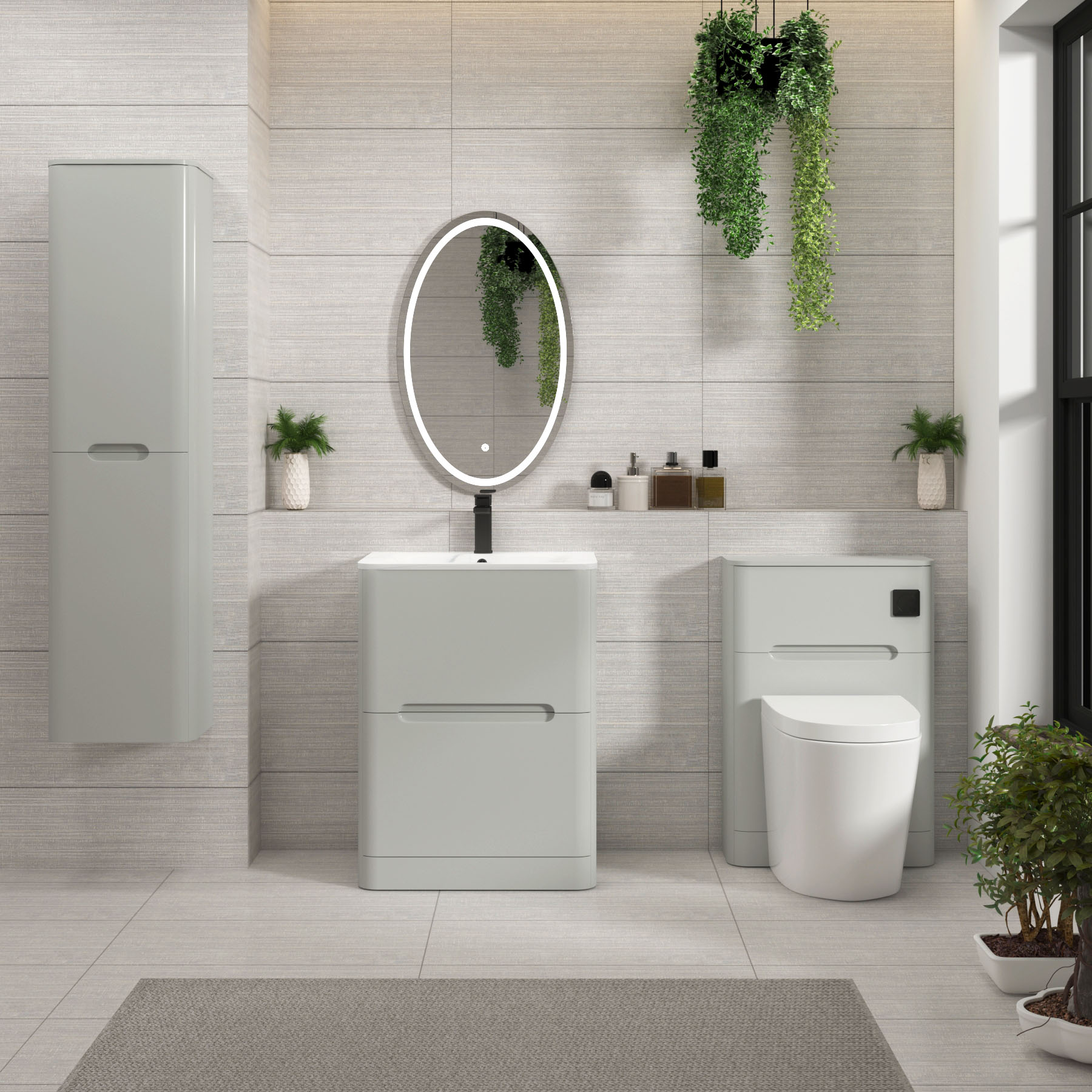 Venice Dove Grey 2 Drawer Floor Standing Vanity Unit with Carrara White Basin