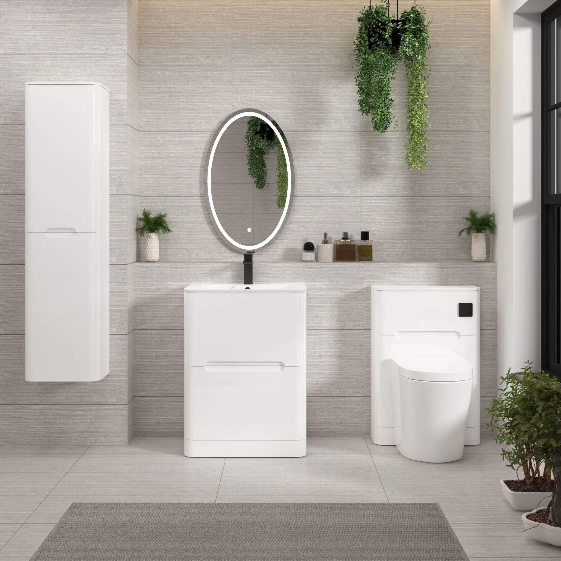 Venice Gloss White 2 Drawer Floor Standing Vanity Unit with Carrara White Basin