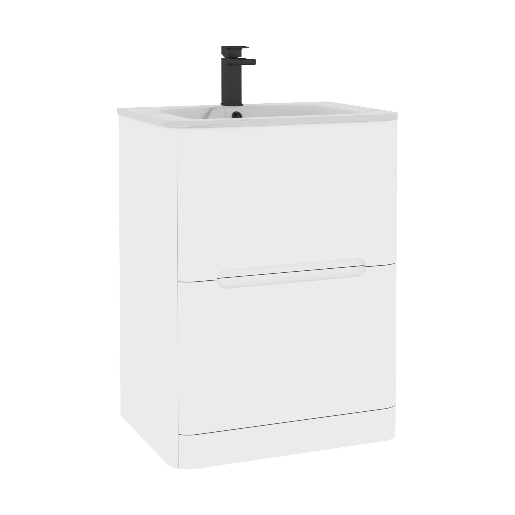 Venice Gloss White 2 Drawer Floor Standing Vanity Unit with Carrara White Basin