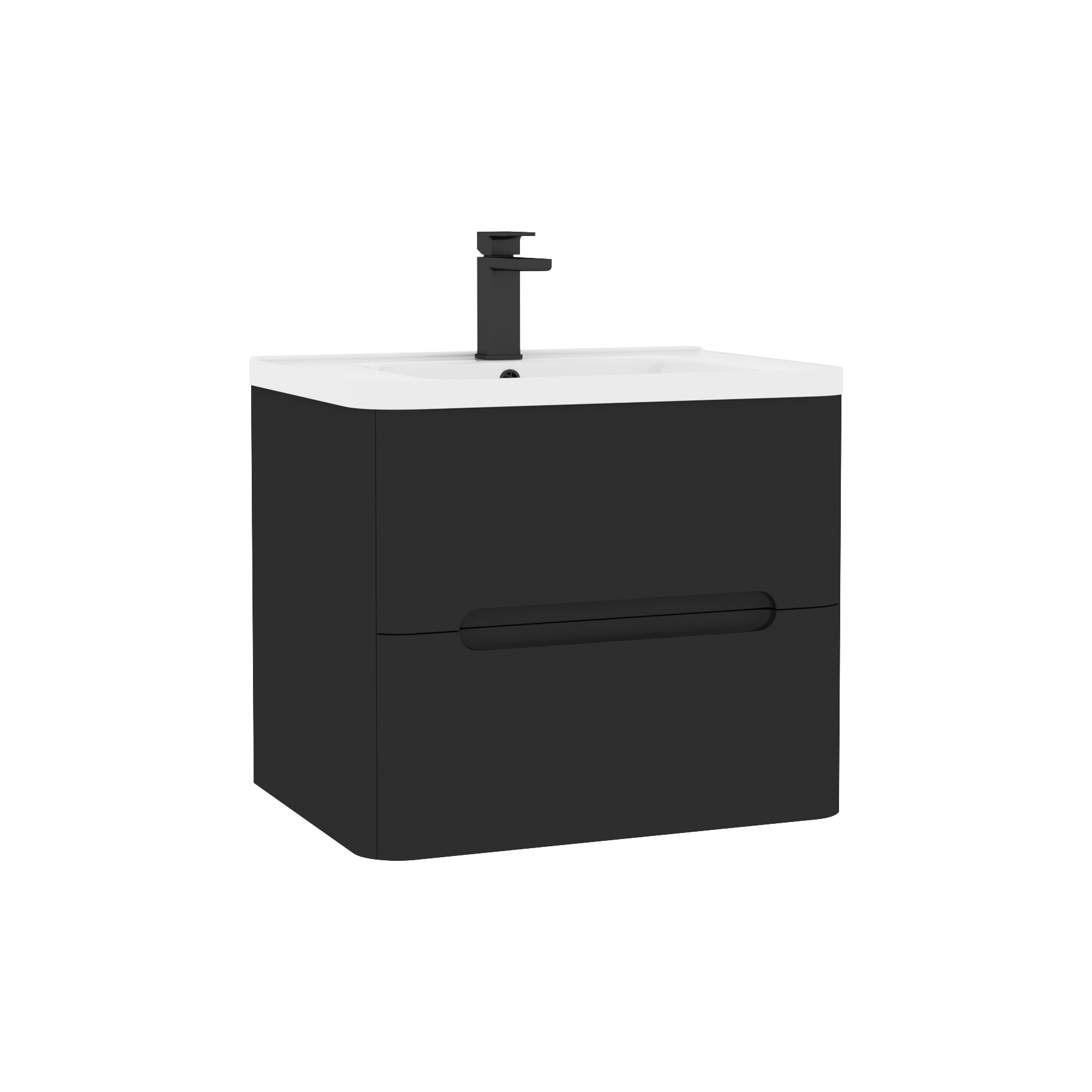Venice Matt Nocturne Black 2 Drawer Wall Hung Vanity Unit with Ceramic Basin