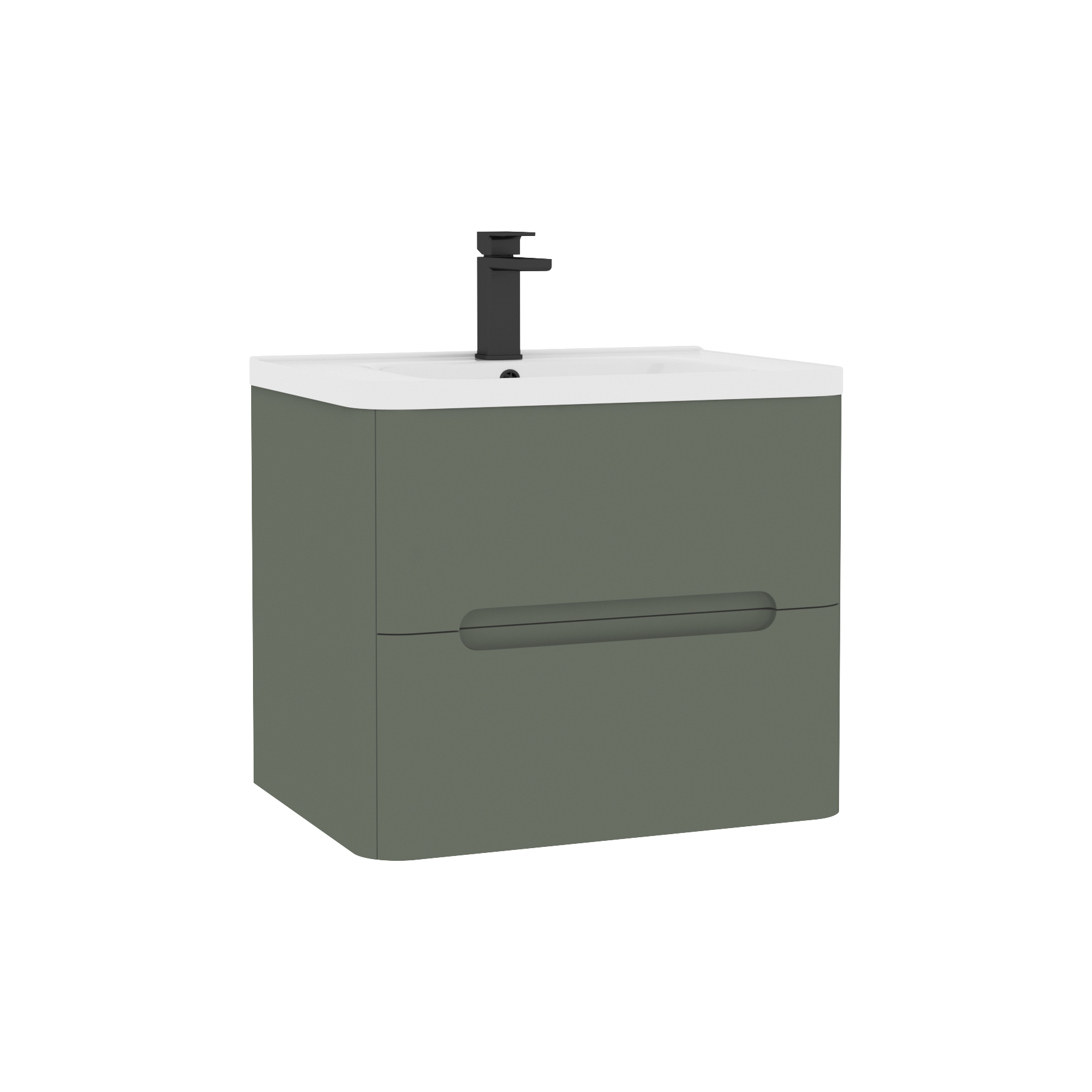Venice Sage Green 2 Drawer Wall Hung Vanity Unit with Ceramic Basin