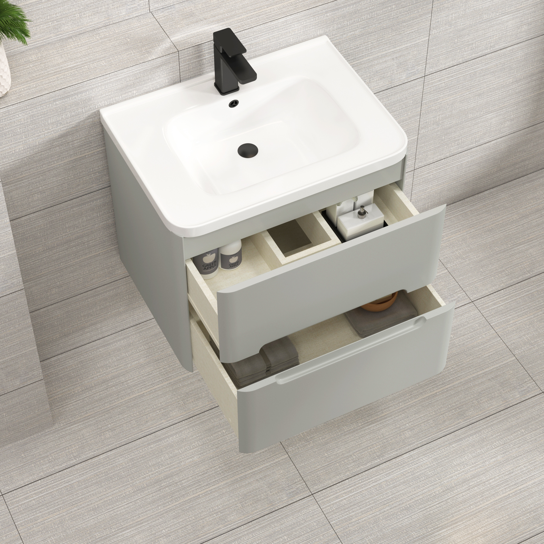 Venice Dove Grey 2 Drawer Wall Hung Vanity Unit with Ceramic Basin