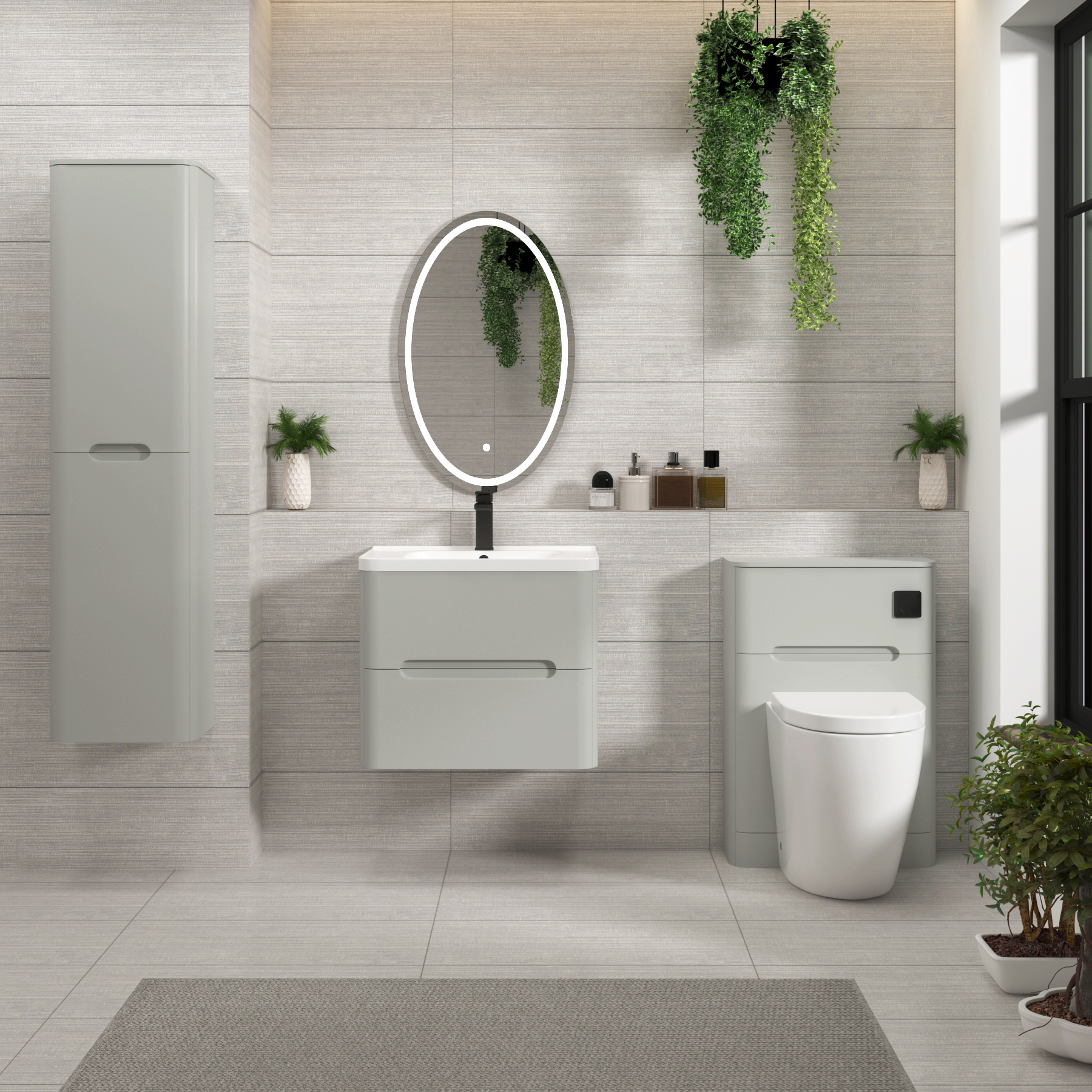 Venice Dove Grey 2 Drawer Wall Hung Vanity Unit with Ceramic Basin