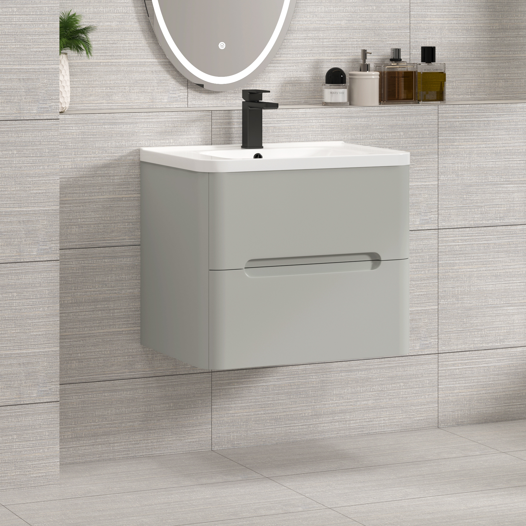 Venice Dove Grey 2 Drawer Wall Hung Vanity Unit with Ceramic Basin