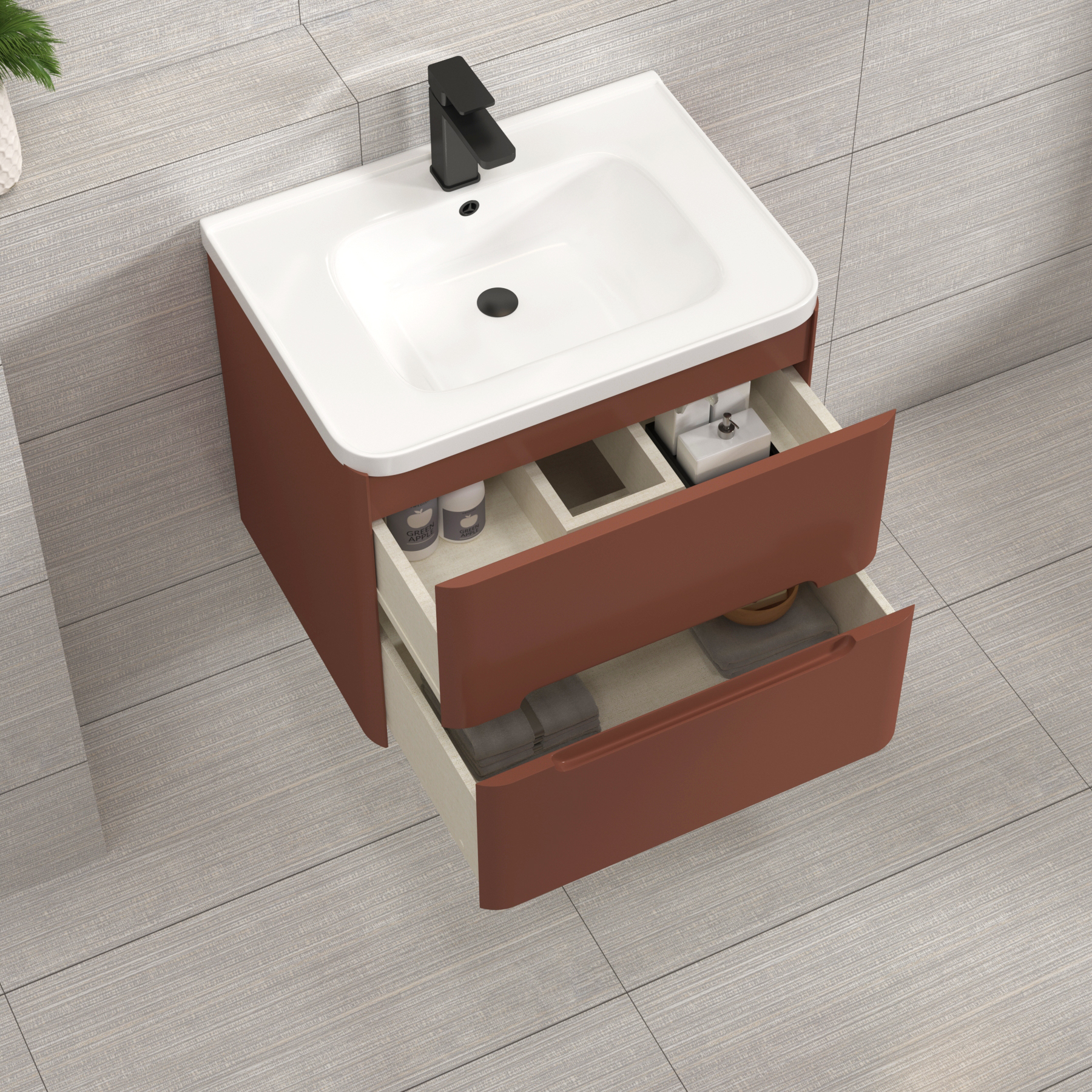 Venice Terracotta Clay 2 Drawer Wall Hung Vanity Unit with Ceramic Basin