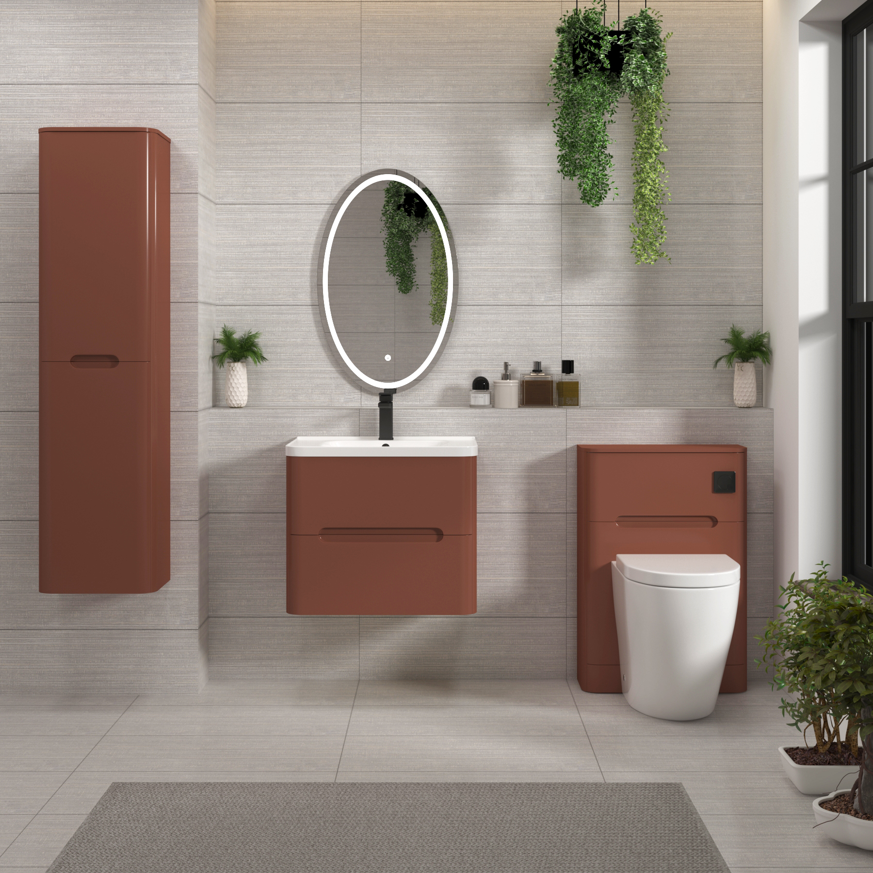 Venice Terracotta Clay 2 Drawer Wall Hung Vanity Unit with Ceramic Basin