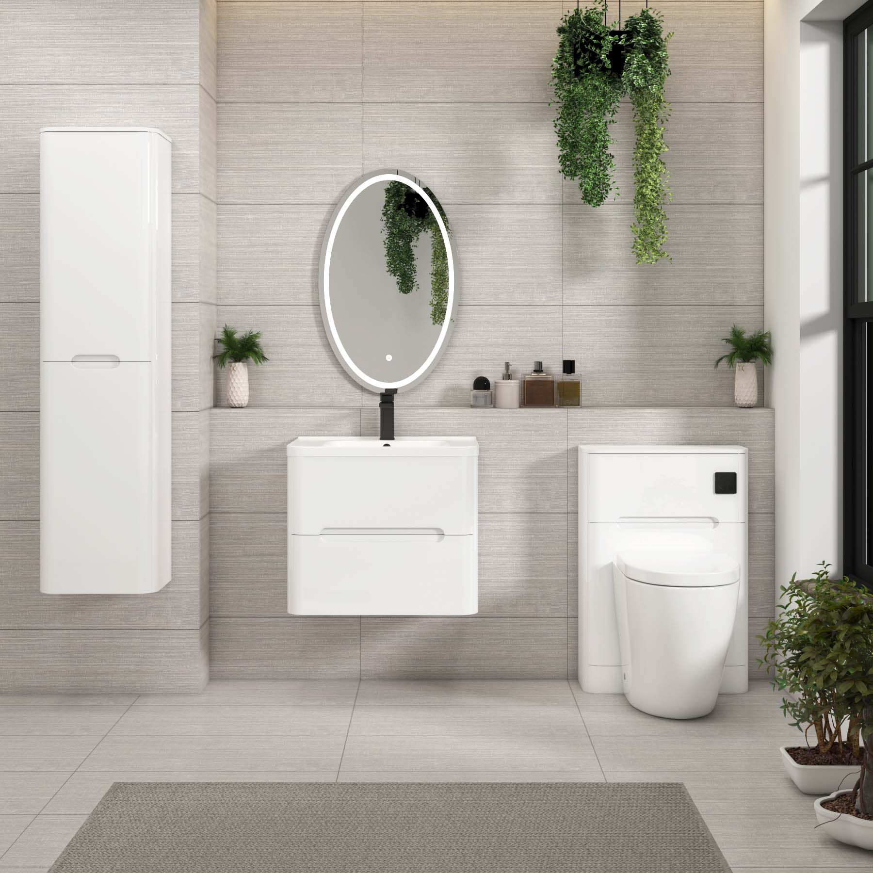 Venice Gloss White 2 Drawer Wall Hung Vanity Unit with Ceramic Basin
