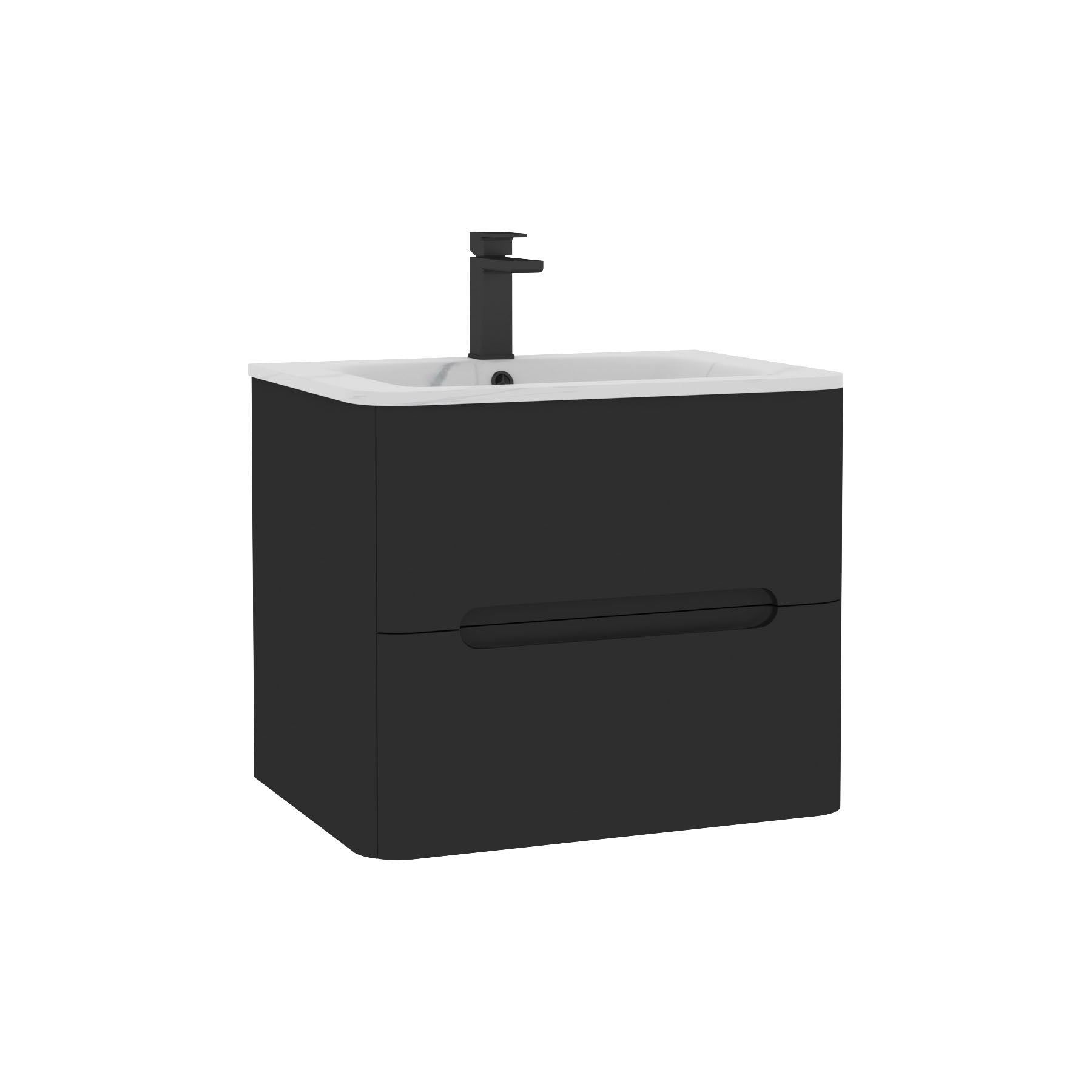Venice Matt Nocturne Black 2 Drawer Wall Hung Vanity Unit with Carrara White Basin