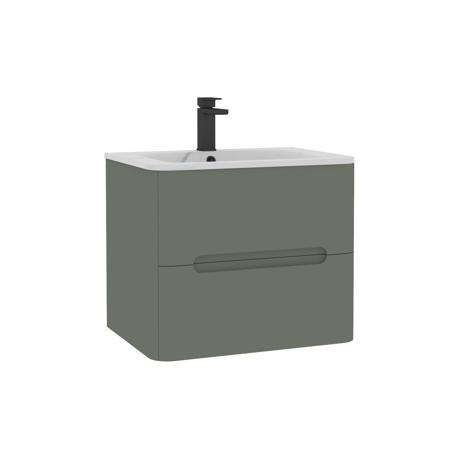 Venice Sage Green 2 Drawer Wall Hung Vanity Unit with Carrara White Basin