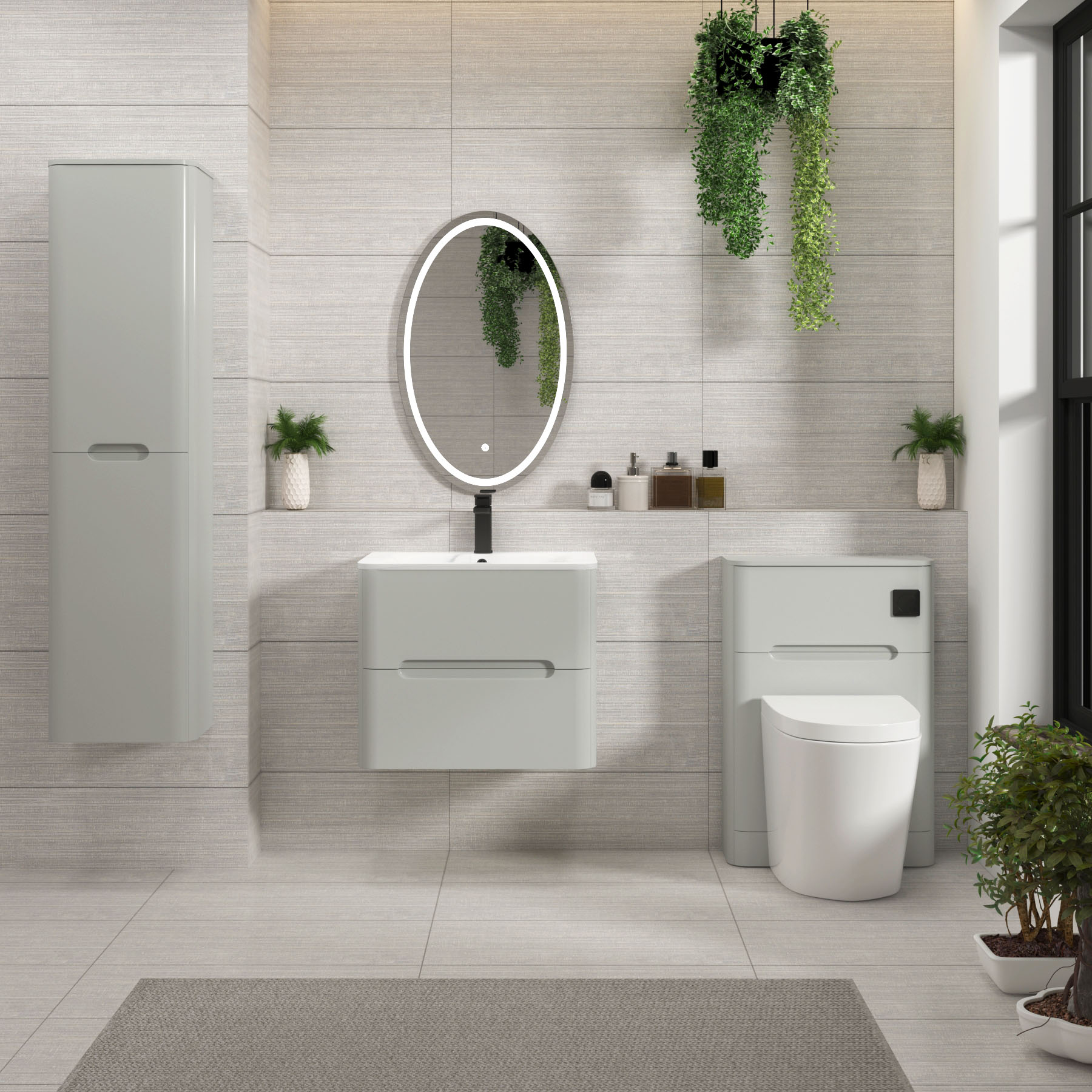 Venice Dove Grey 2 Drawer Wall Hung Vanity Unit with Carrara White Basin