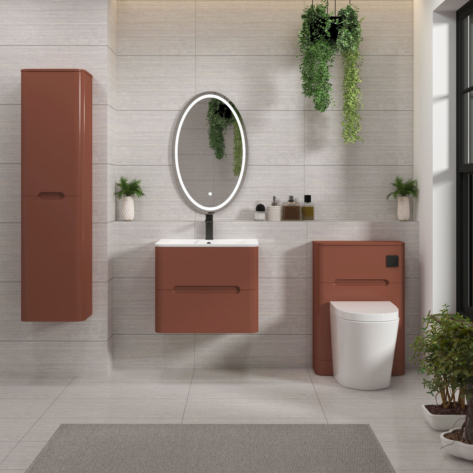 Venice Terracotta Clay 2 Drawer Wall Hung Vanity Unit with Carrara White Basin