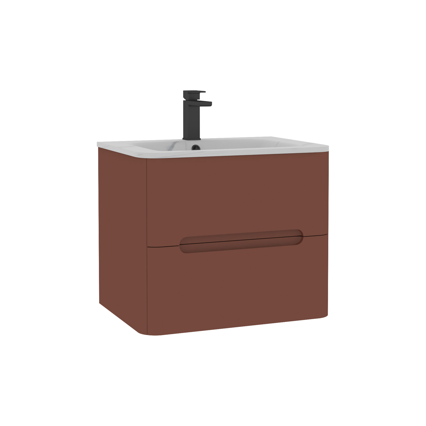 Venice Terracotta Clay 2 Drawer Wall Hung Vanity Unit with Carrara White Basin