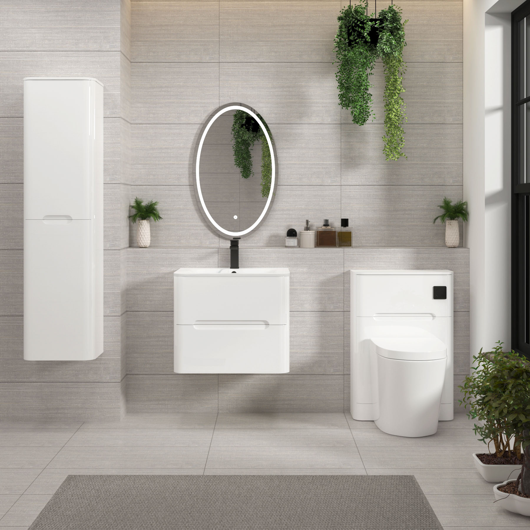 Venice Gloss White 2 Drawer Wall Hung Vanity Unit with Carrara White Basin