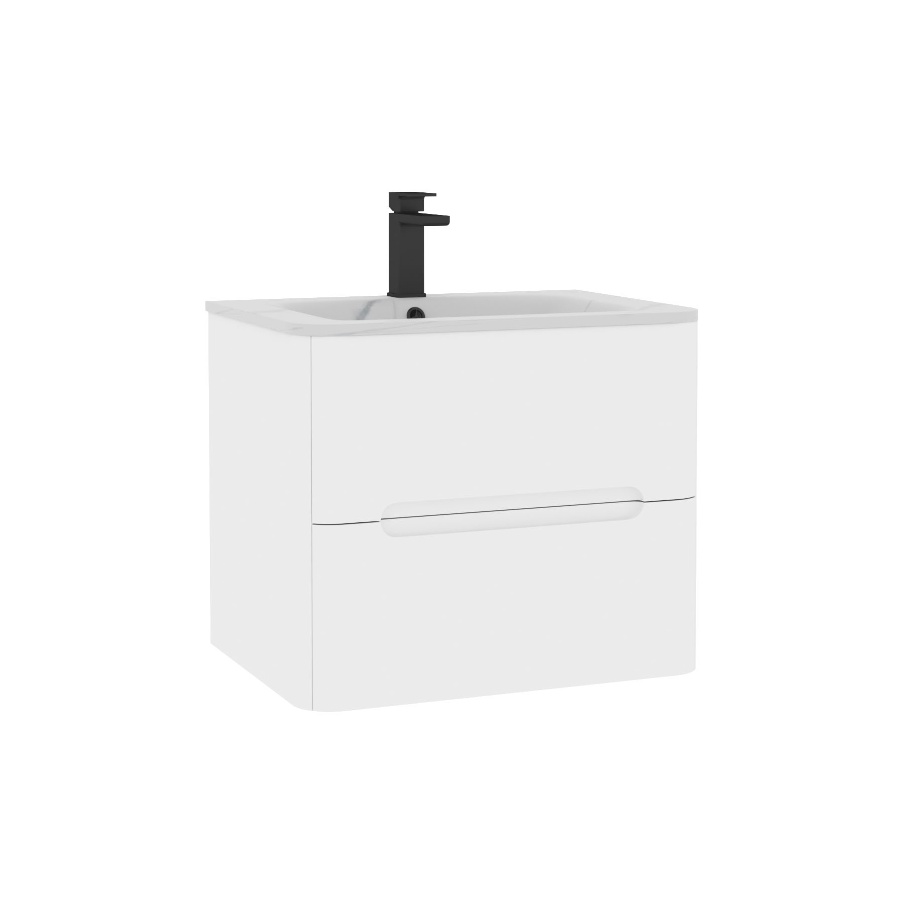 Venice Gloss White 2 Drawer Wall Hung Vanity Unit with Carrara White Basin